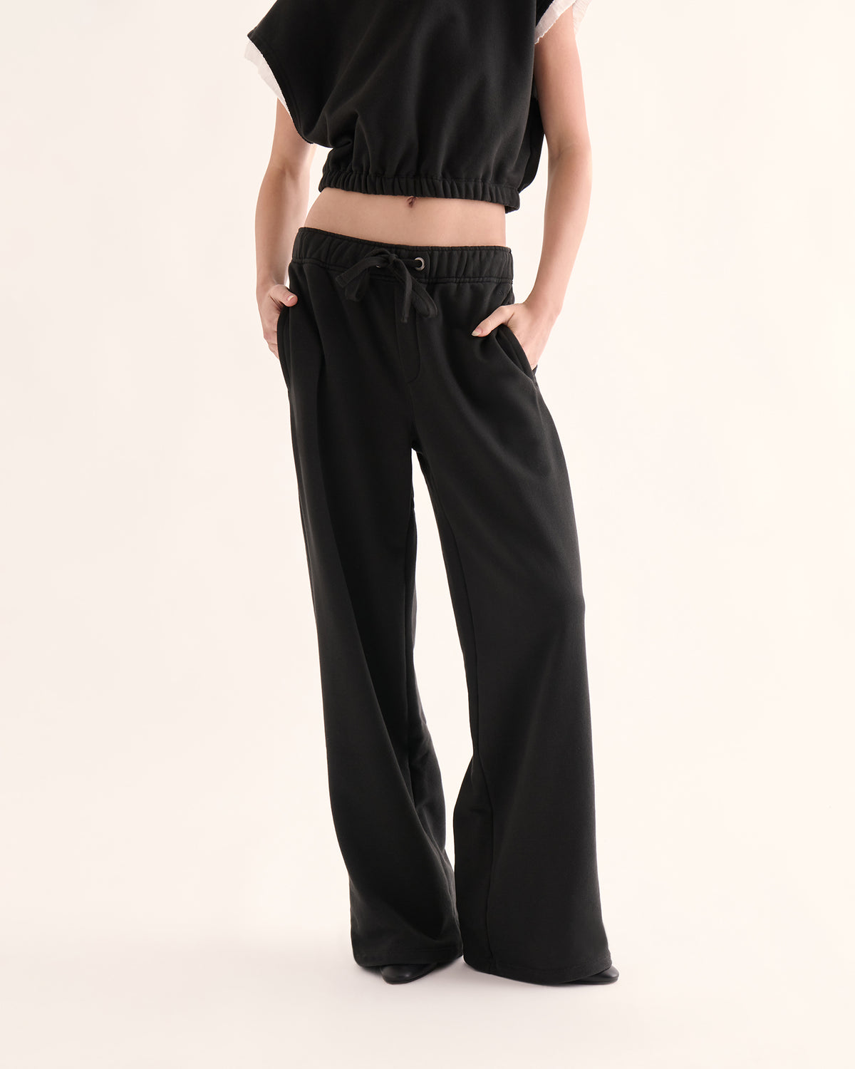 French Terry Open Bottom Sweatpants - Black