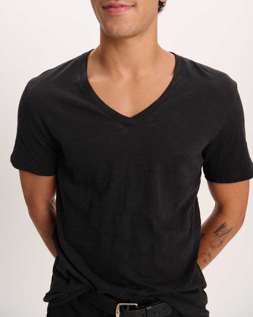 Slub Jersey V-Neck Tee - Black