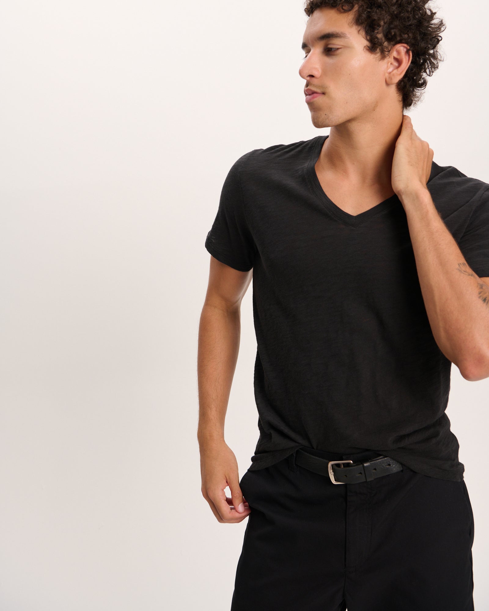 Slub Jersey V-Neck Tee - Black