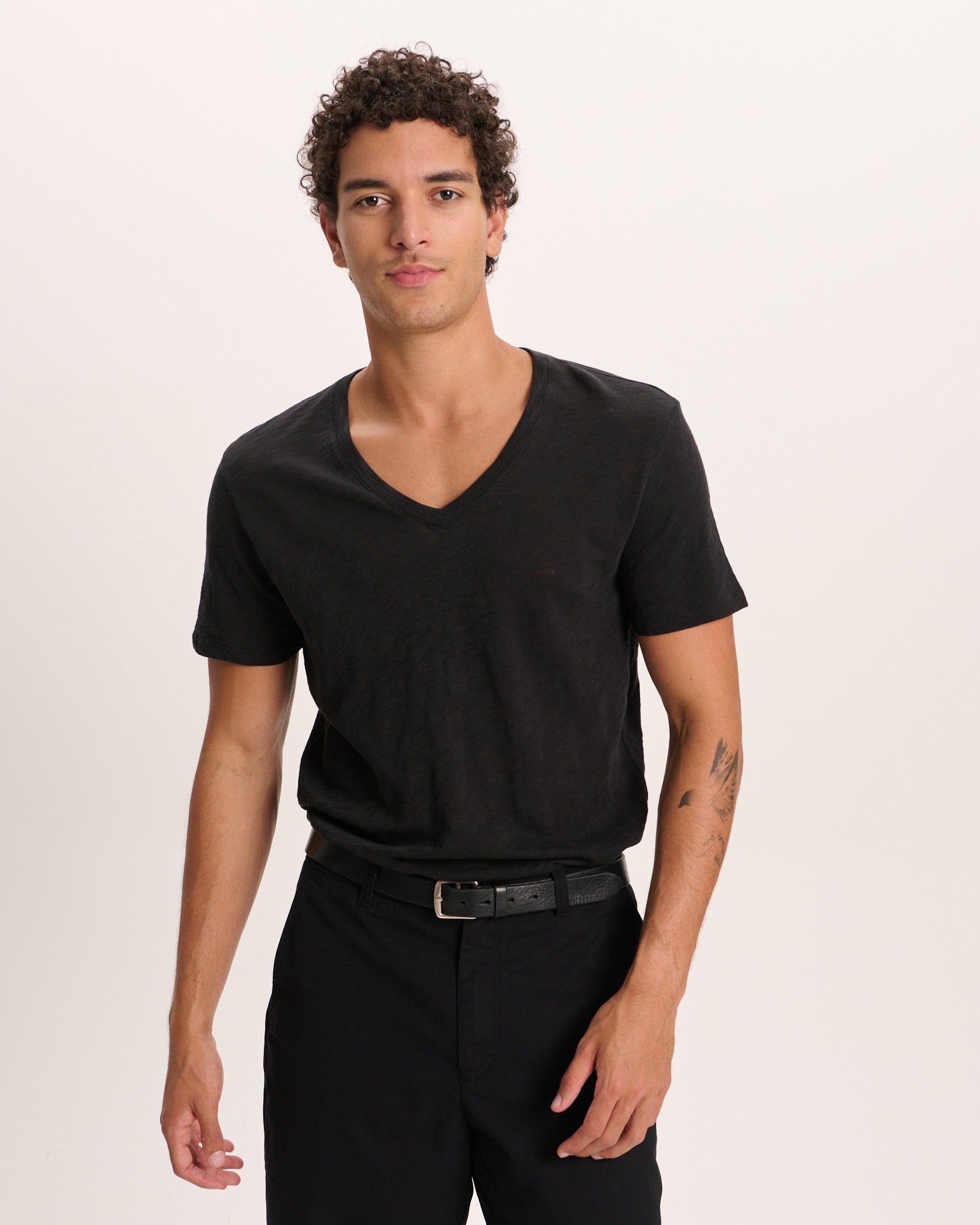 Slub Jersey V-Neck Tee - Black