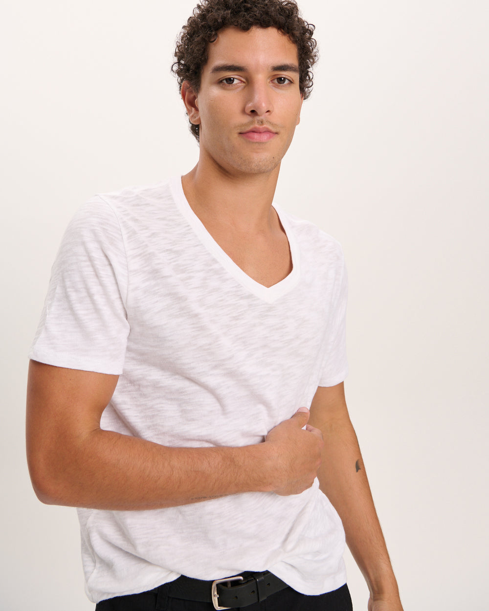 Slub Jersey V-Neck Tee - White