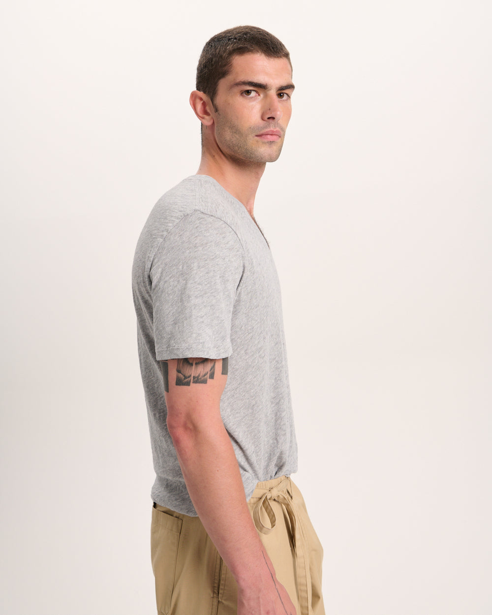 Slub Jersey V-Neck Tee - Heather Grey