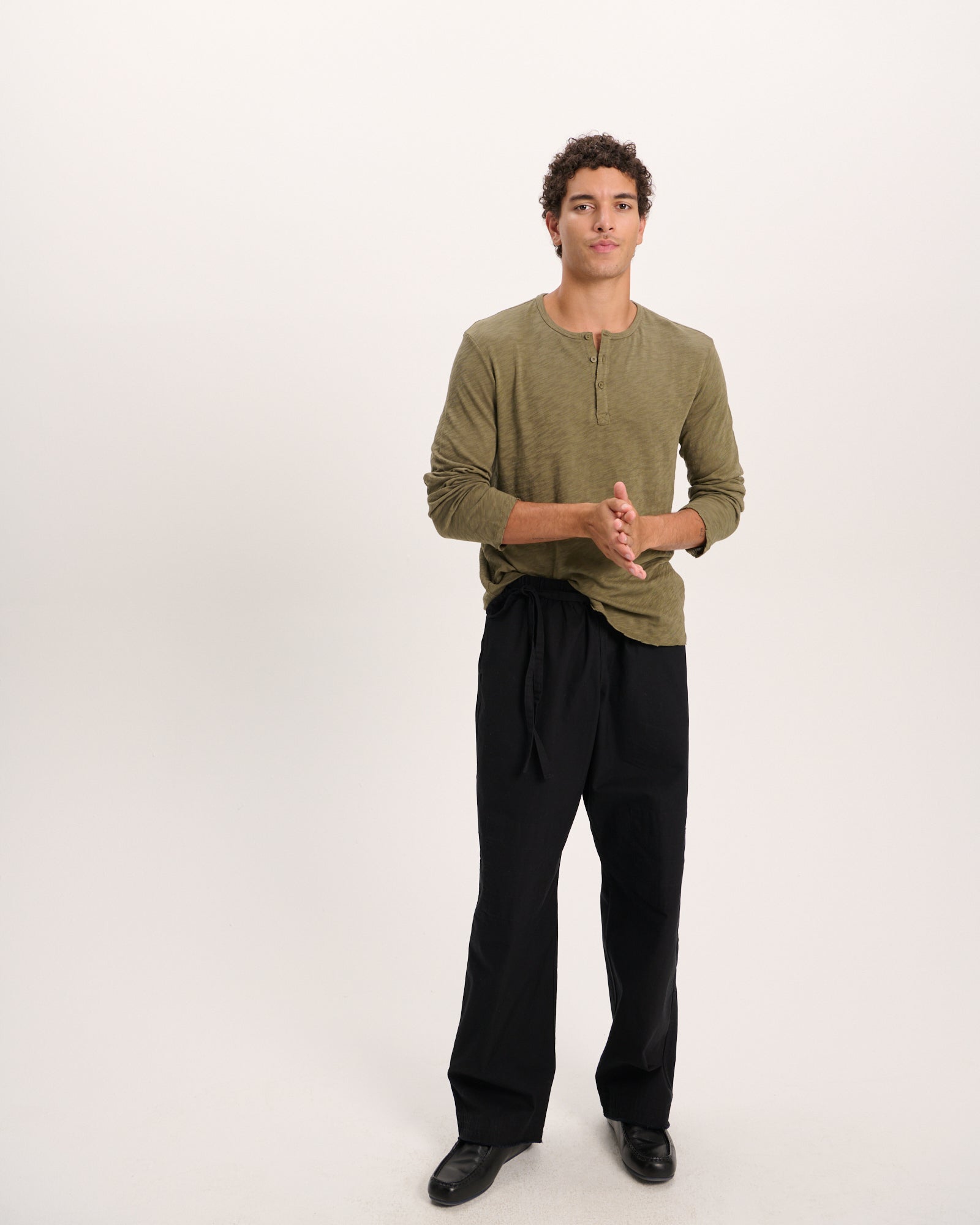 Slub Jersey Destroyed Wash Henley - Army