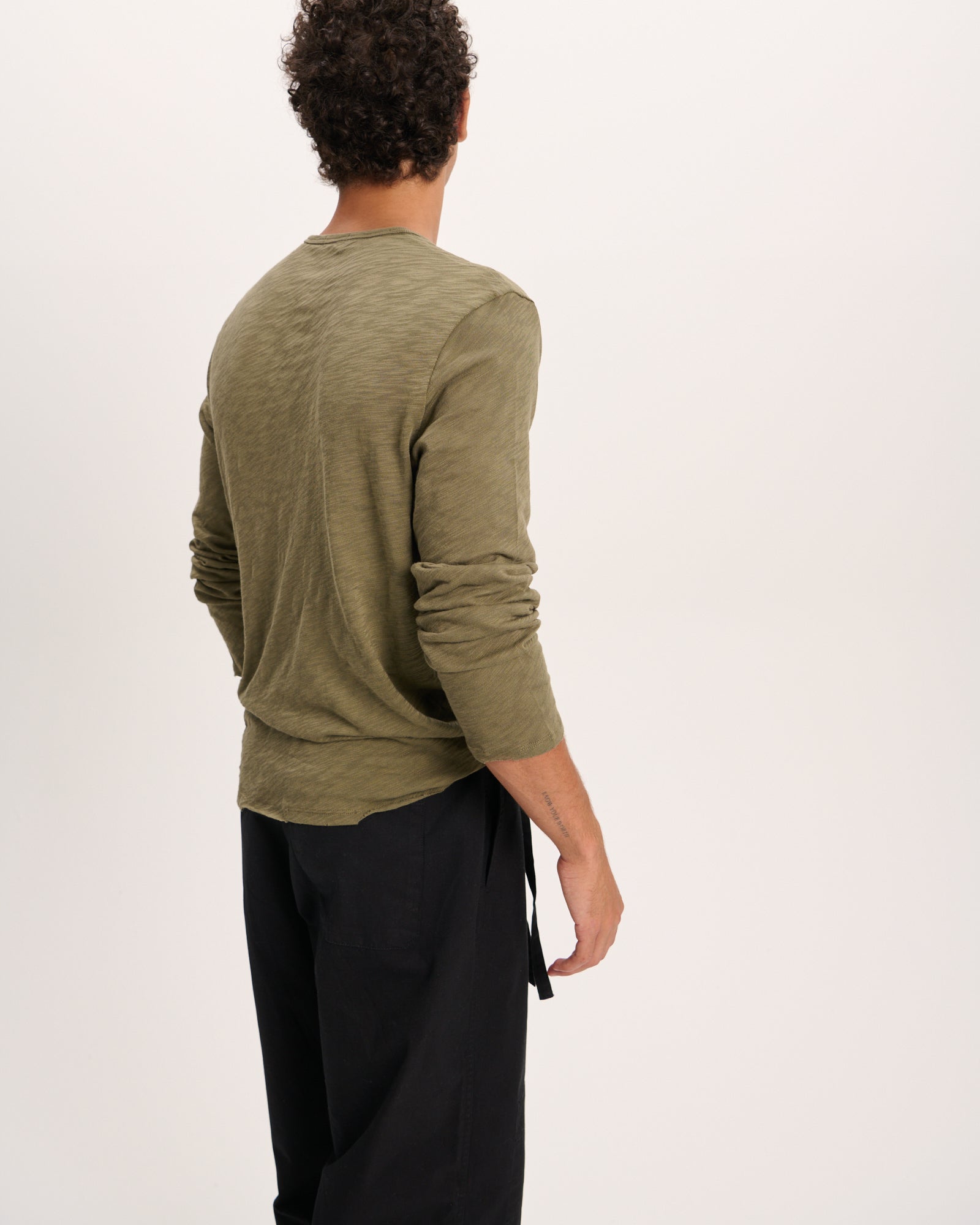 Slub Jersey Destroyed Wash Henley - Army