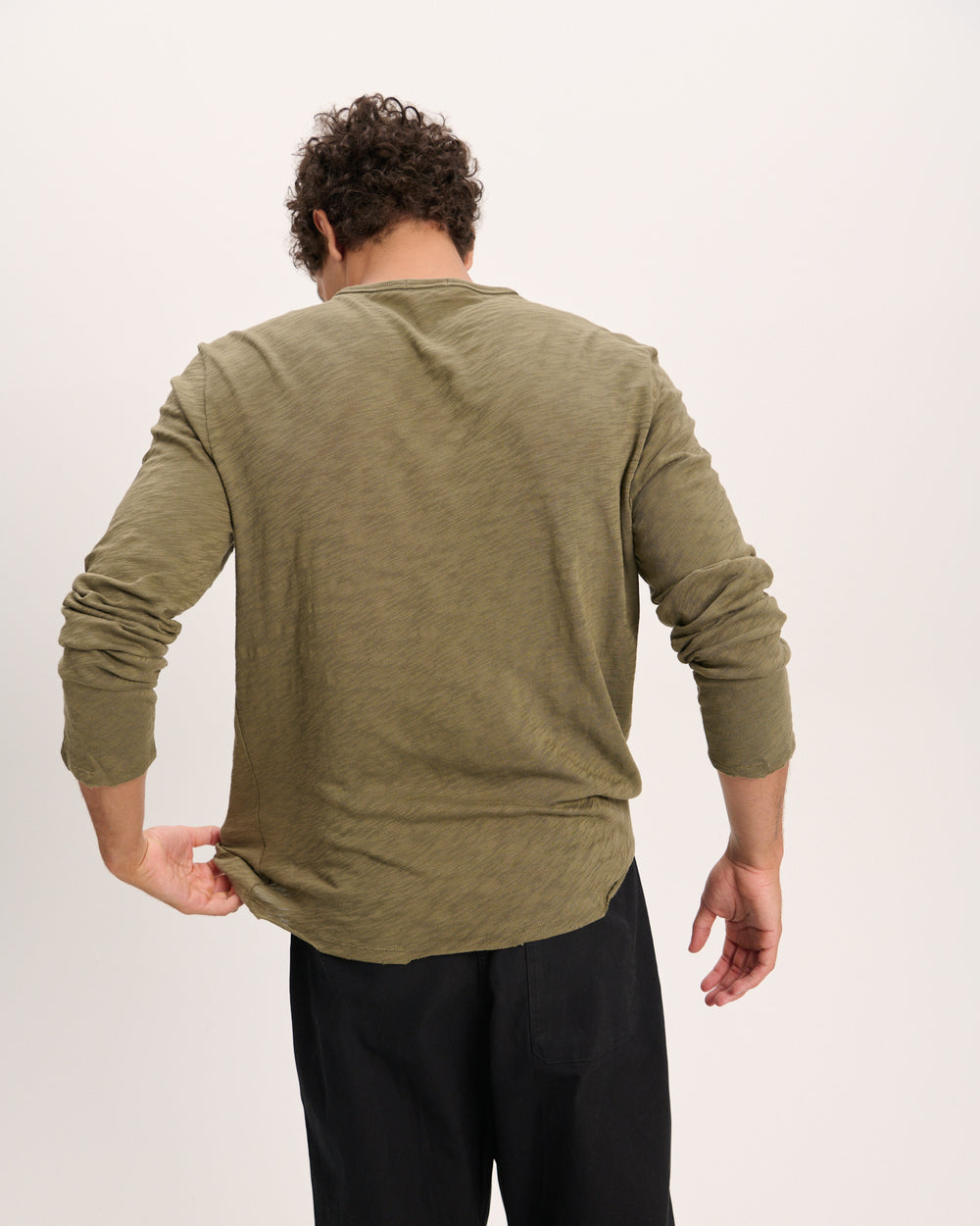 Slub Jersey Destroyed Wash Henley - Army