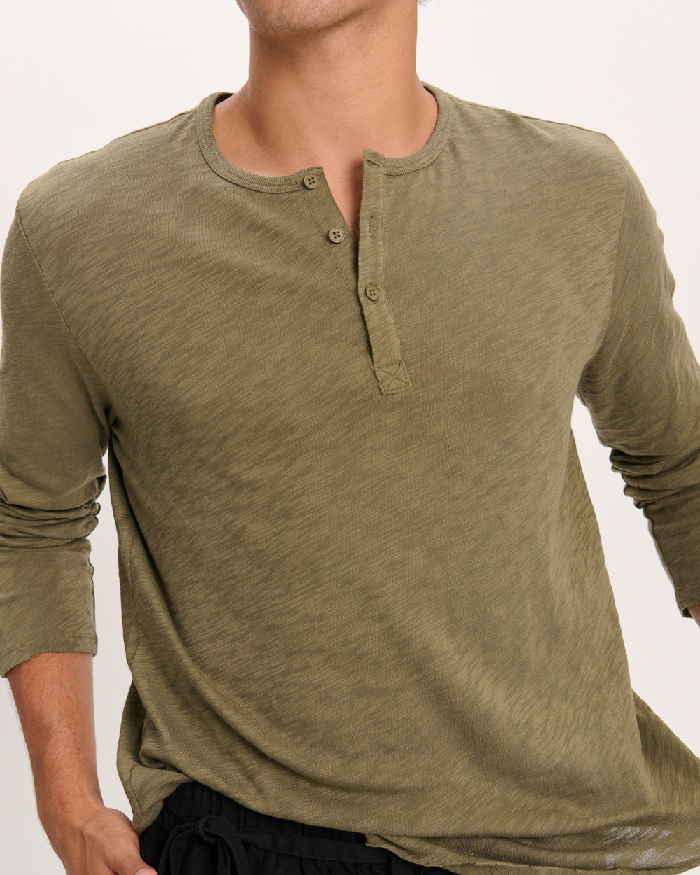 Slub Jersey Destroyed Wash Henley - Army