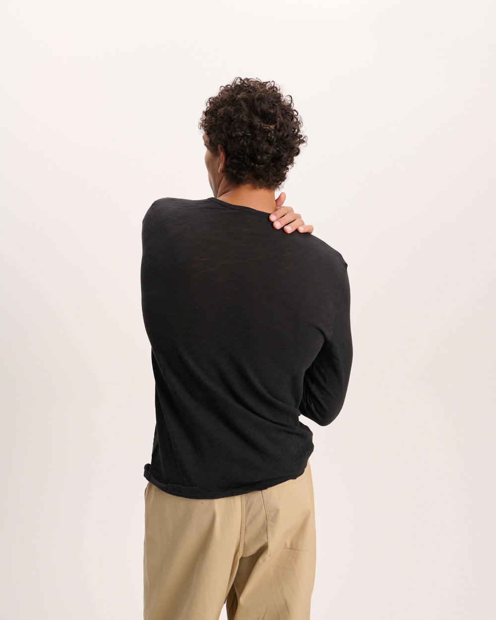 Slub Jersey Destroyed Wash Henley - Black