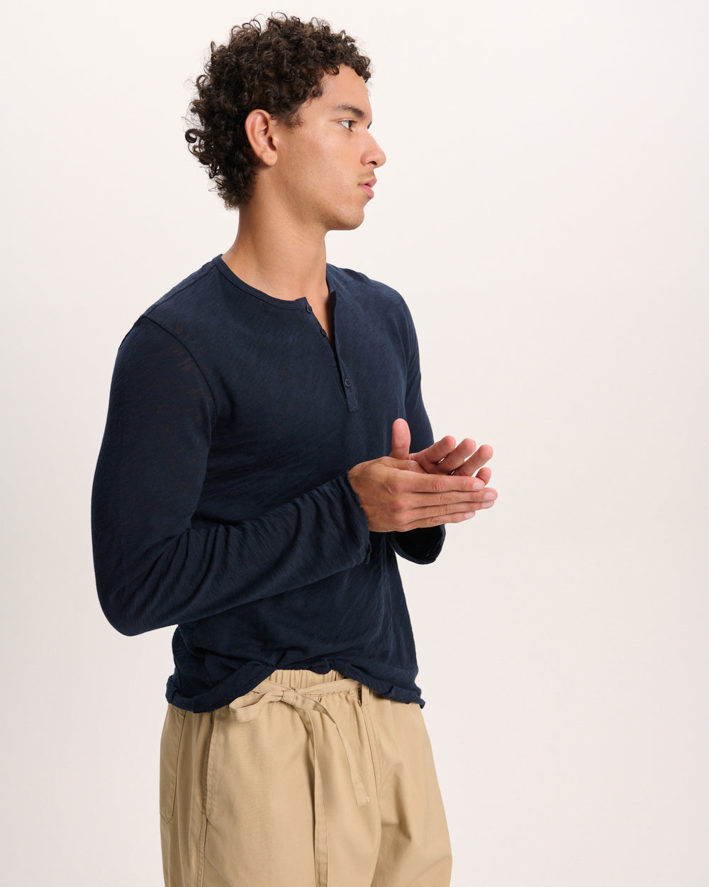Slub Jersey Destroyed Wash Henley - Midnight