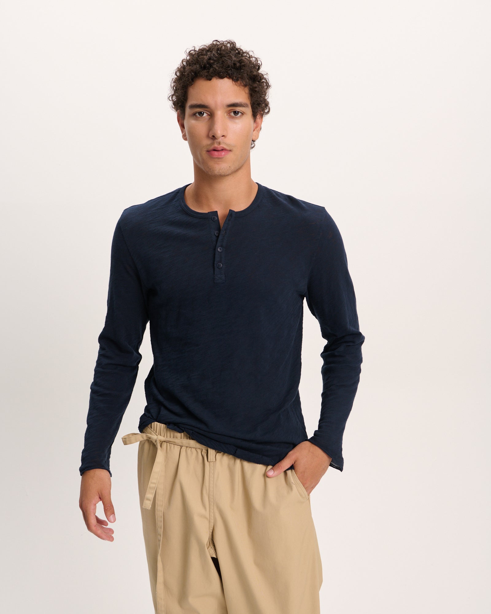 Slub Jersey Destroyed Wash Henley - Midnight