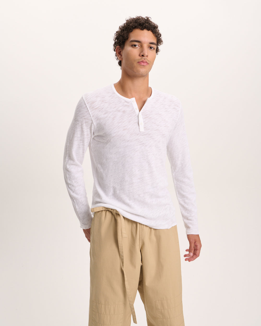 Slub Jersey Destroyed Wash Henley - White