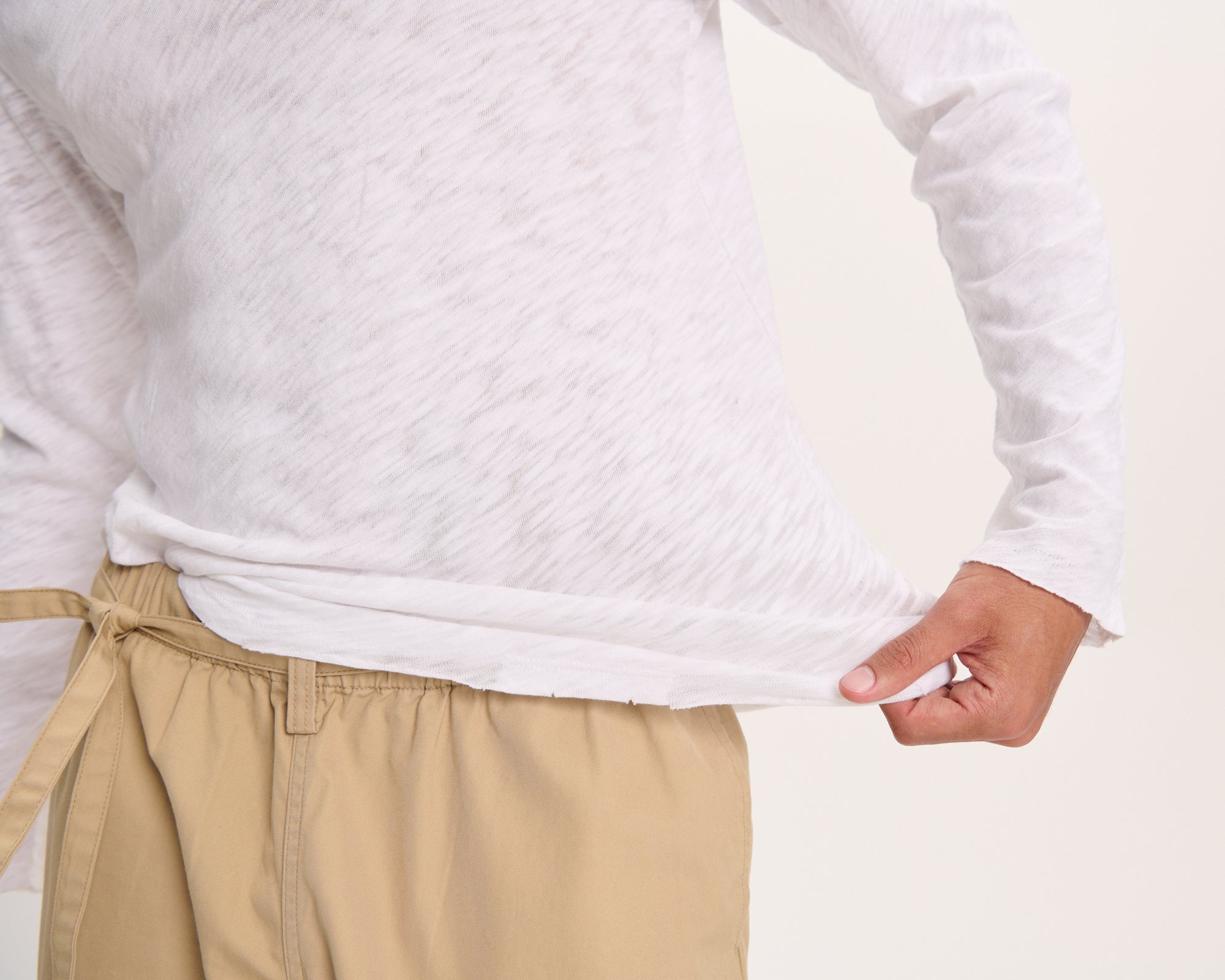 Slub Jersey Destroyed Wash Henley - White