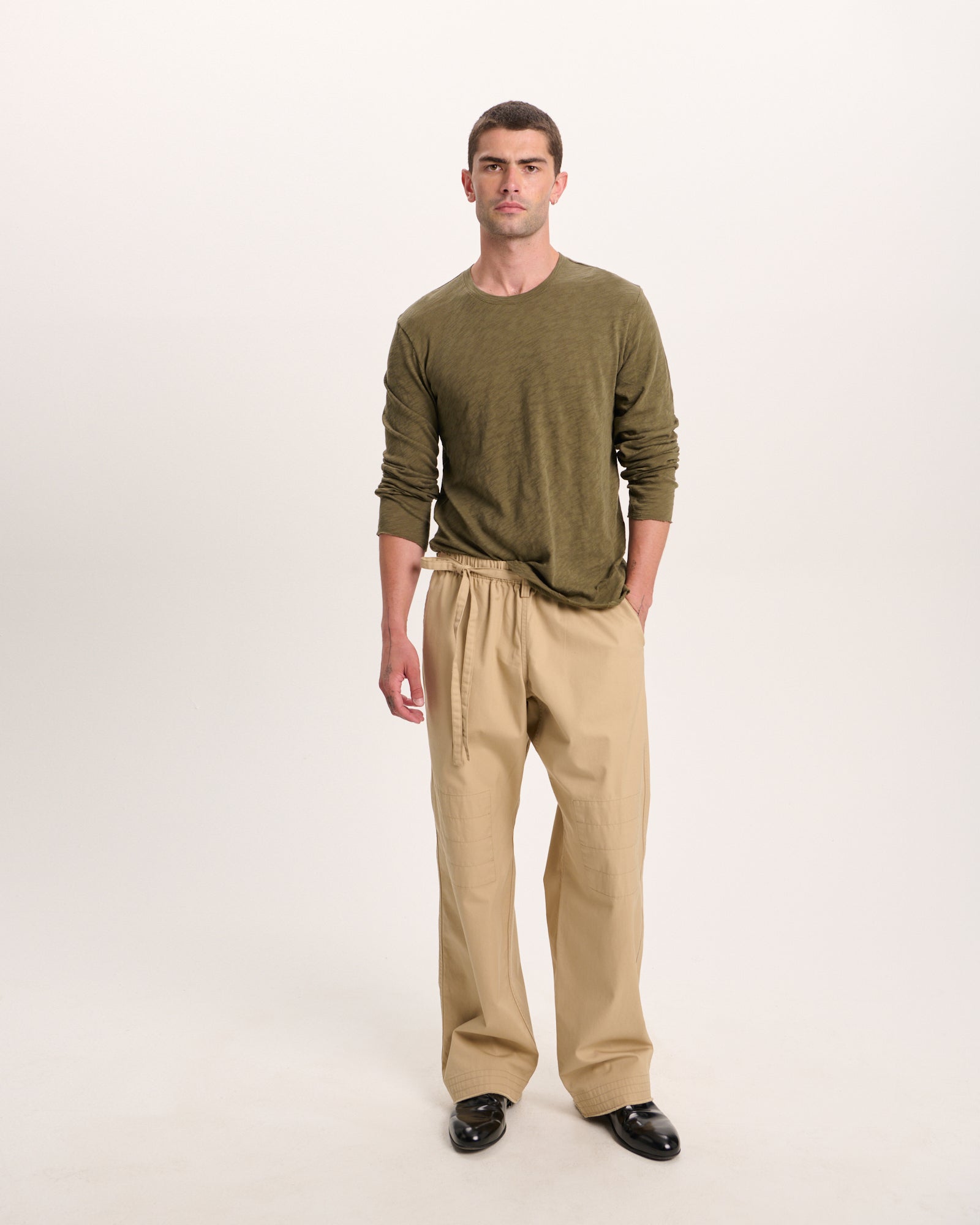 Slub Jersey Long Sleeve Destroyed Wash Tee - Army
