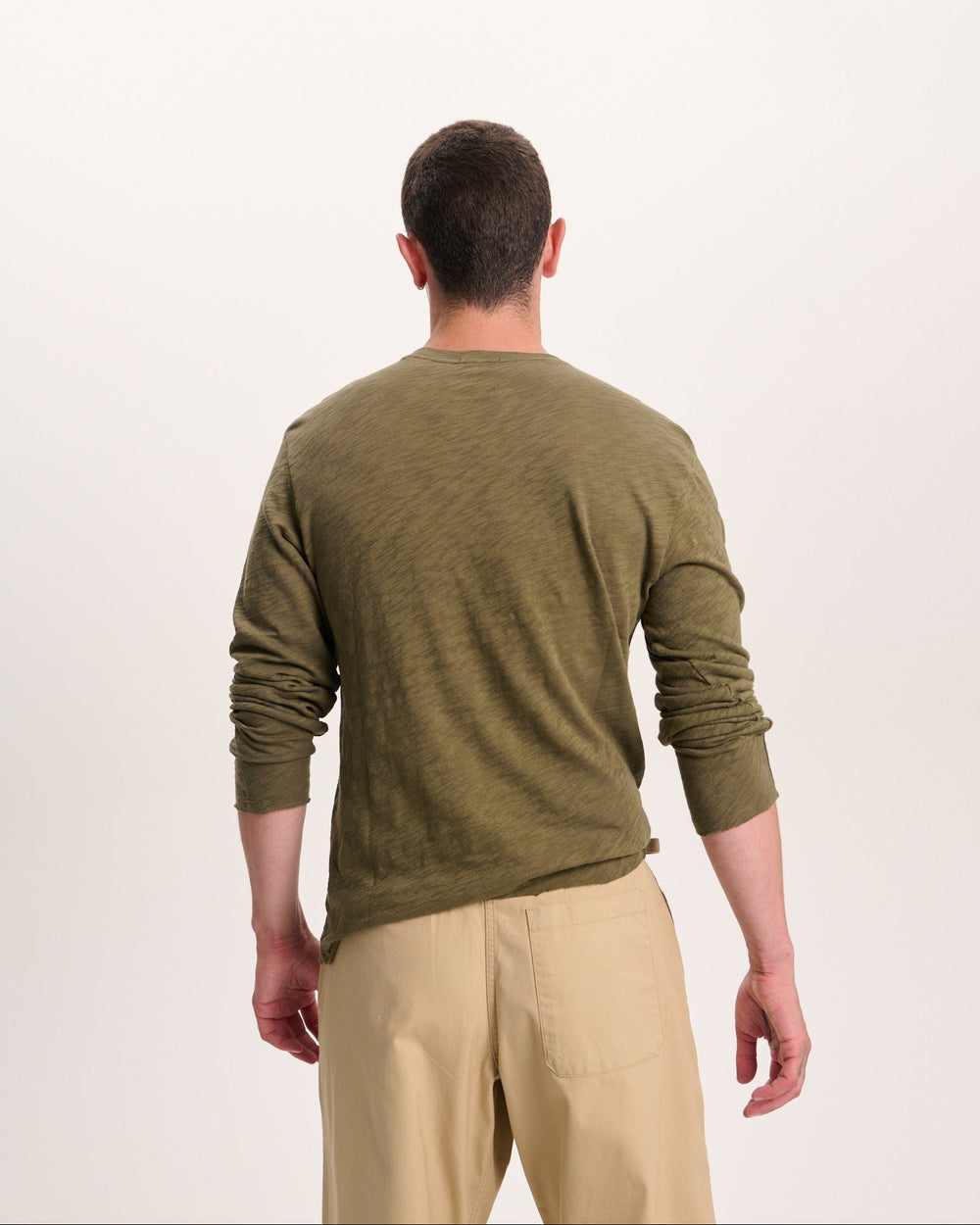 Slub Jersey Long Sleeve Destroyed Wash Tee - Army