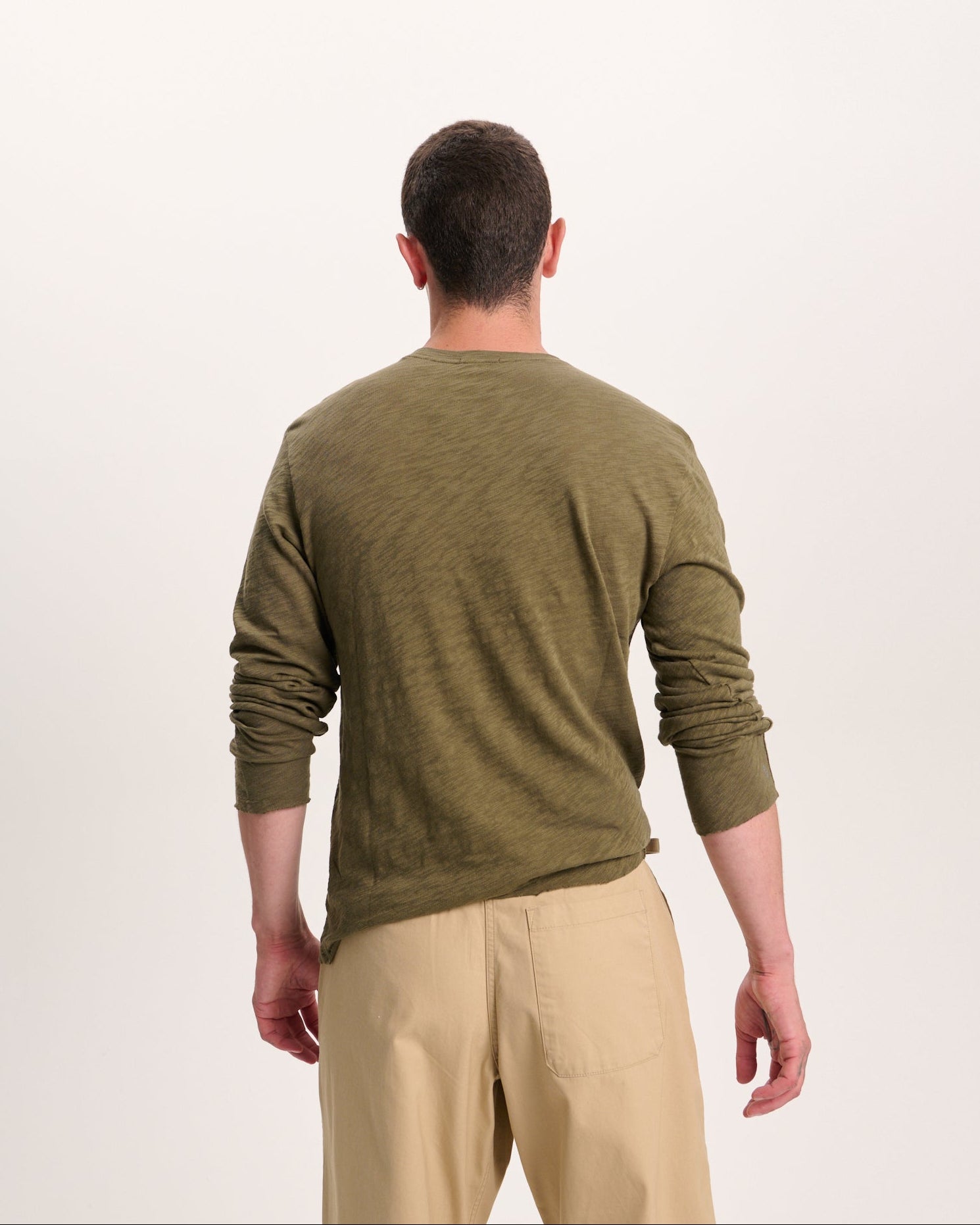 Slub Jersey Long Sleeve Destroyed Wash Tee - Army