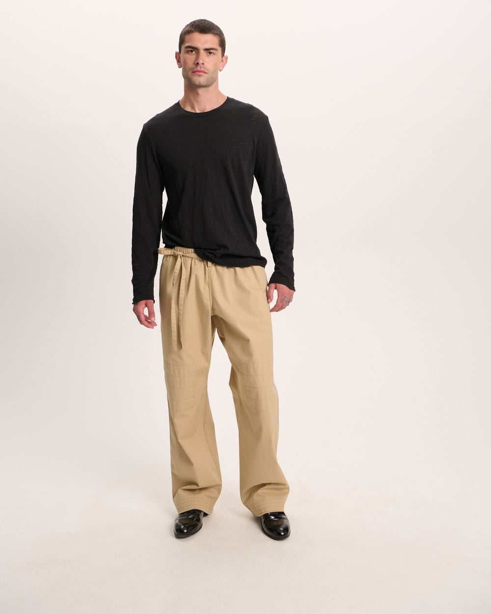 Slub Jersey Long Sleeve Destroyed Wash Tee - Black
