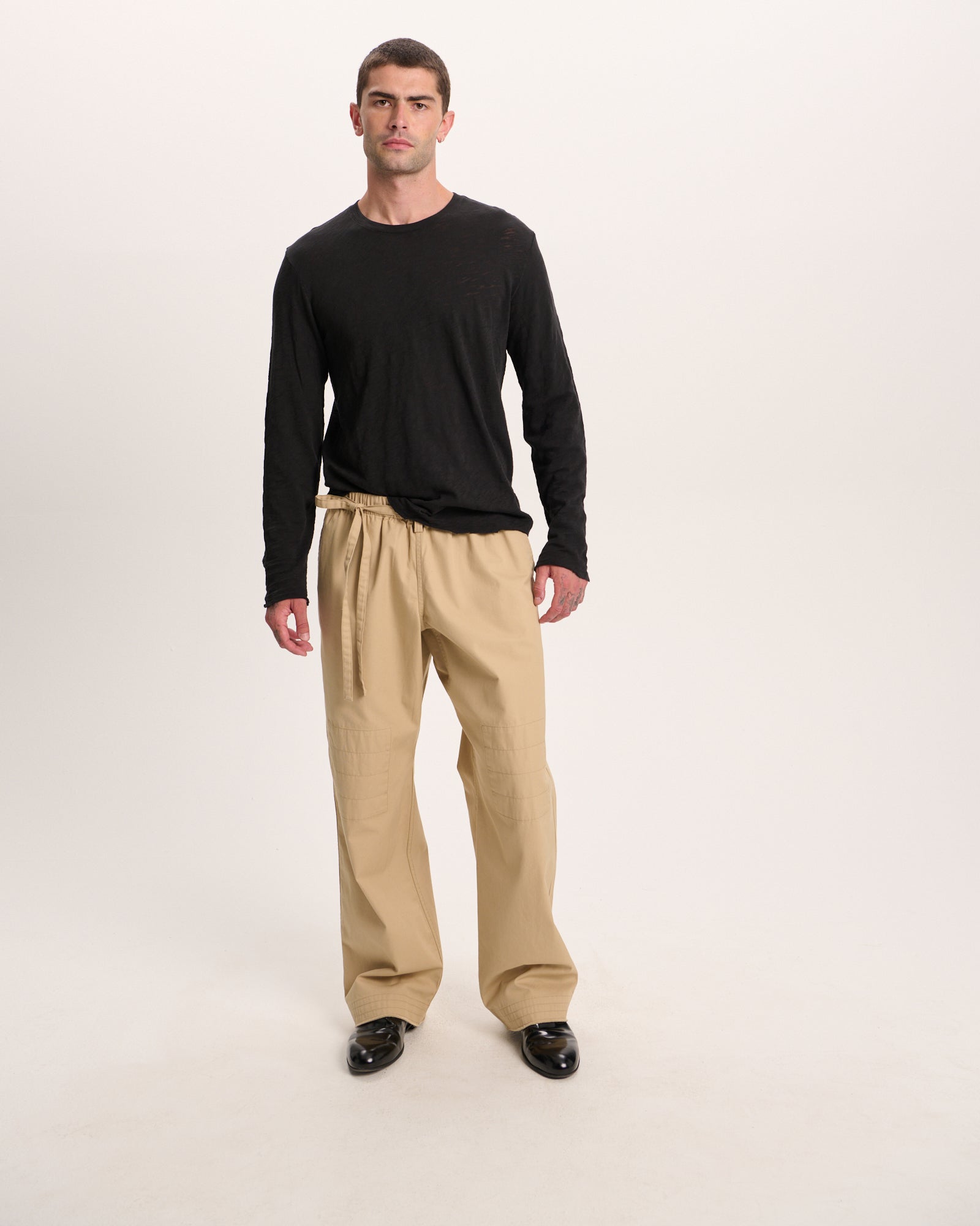 Slub Jersey Long Sleeve Destroyed Wash Tee - Black