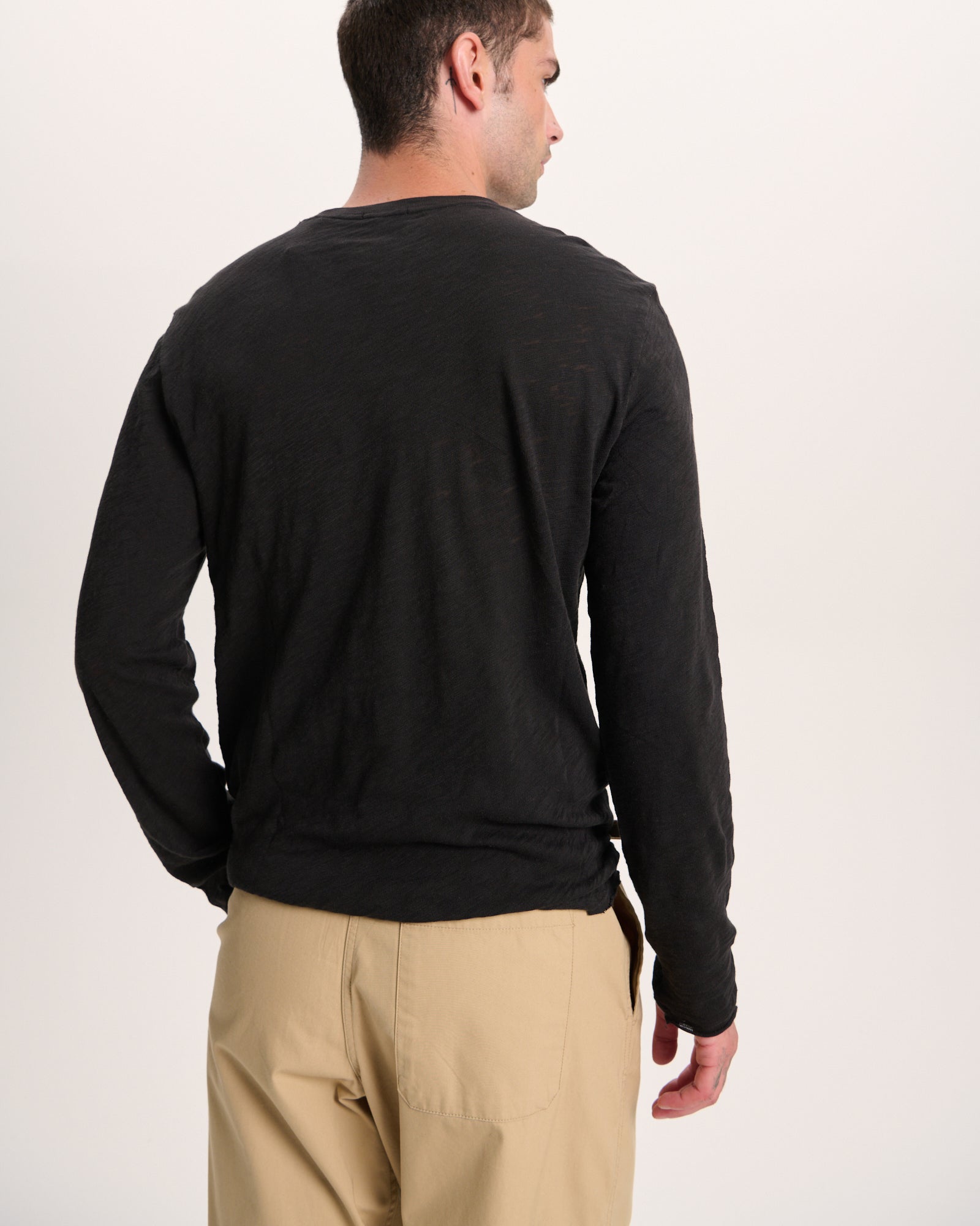 Slub Jersey Long Sleeve Destroyed Wash Tee - Black