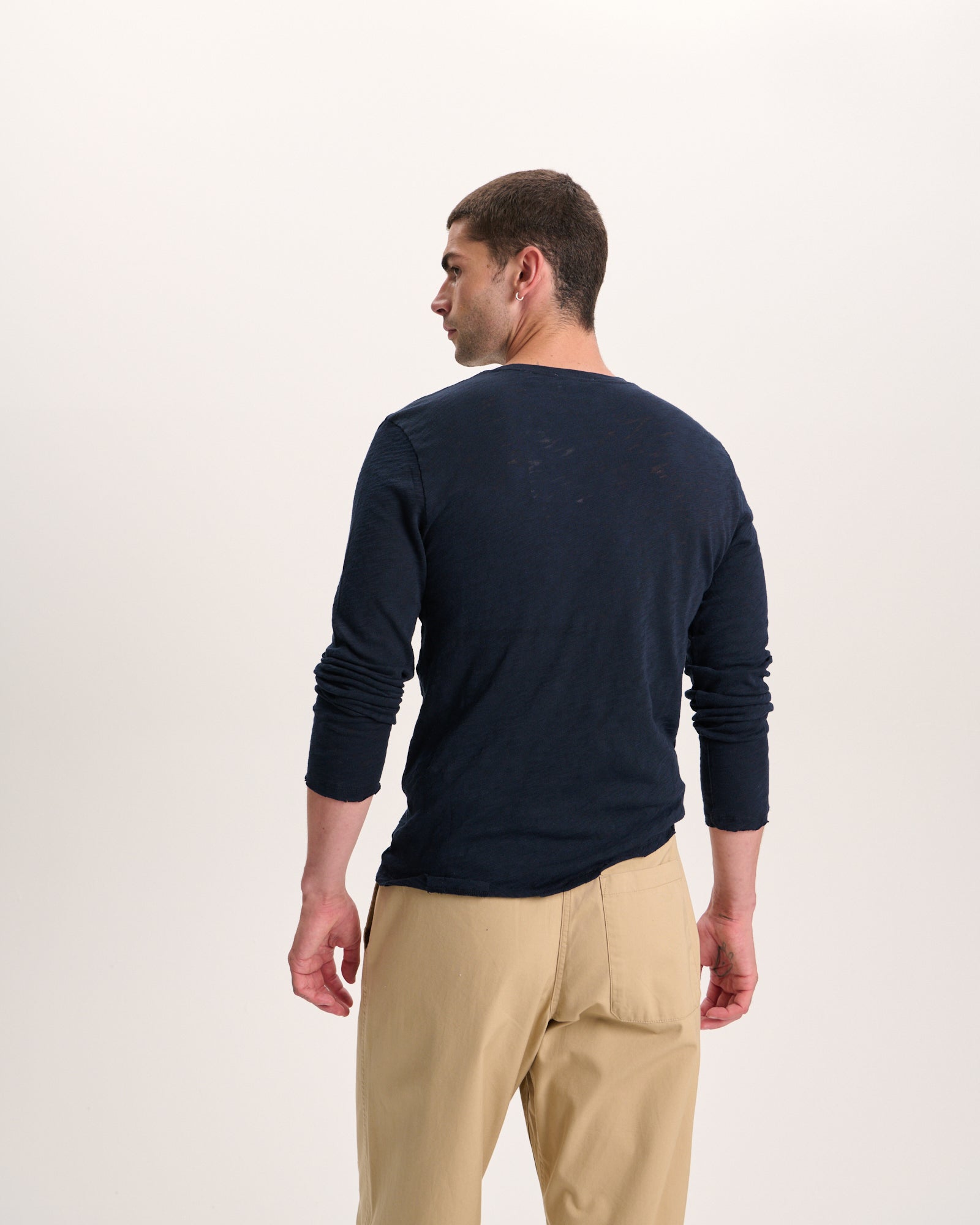 Slub Jersey Long Sleeve Destroyed Wash Tee - Midnight