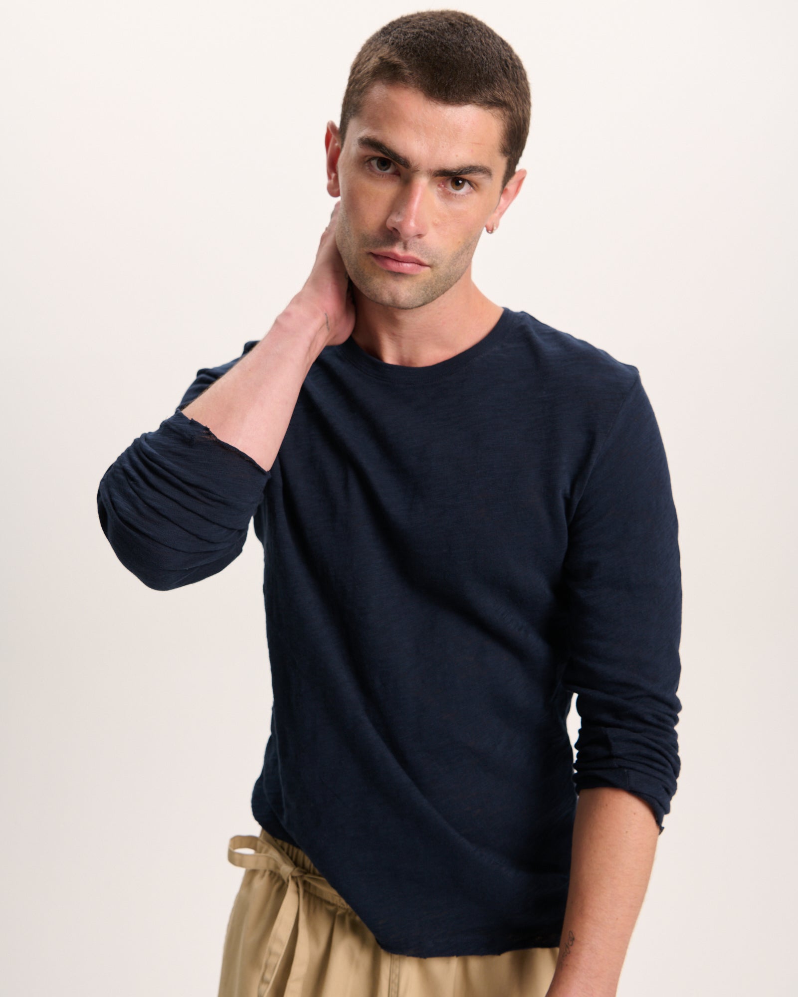 Slub Jersey Long Sleeve Destroyed Wash Tee - Midnight