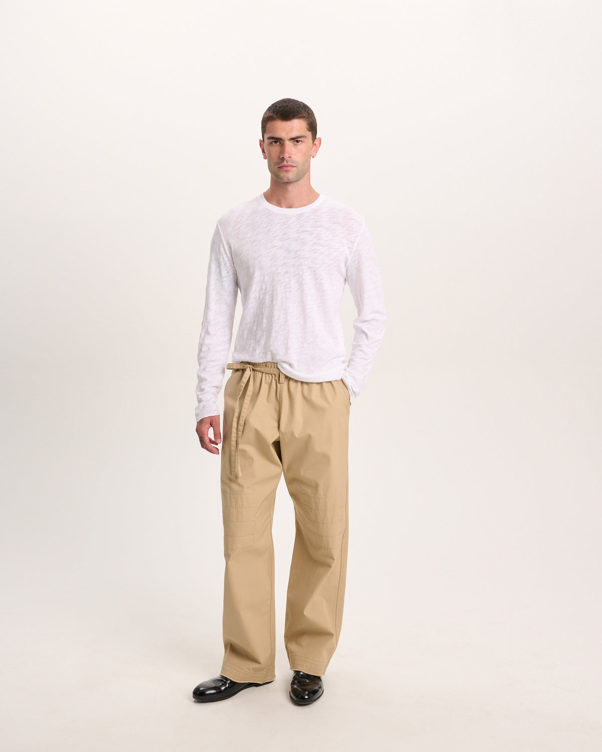 Slub Jersey Long Sleeve Destroyed Wash Tee - White