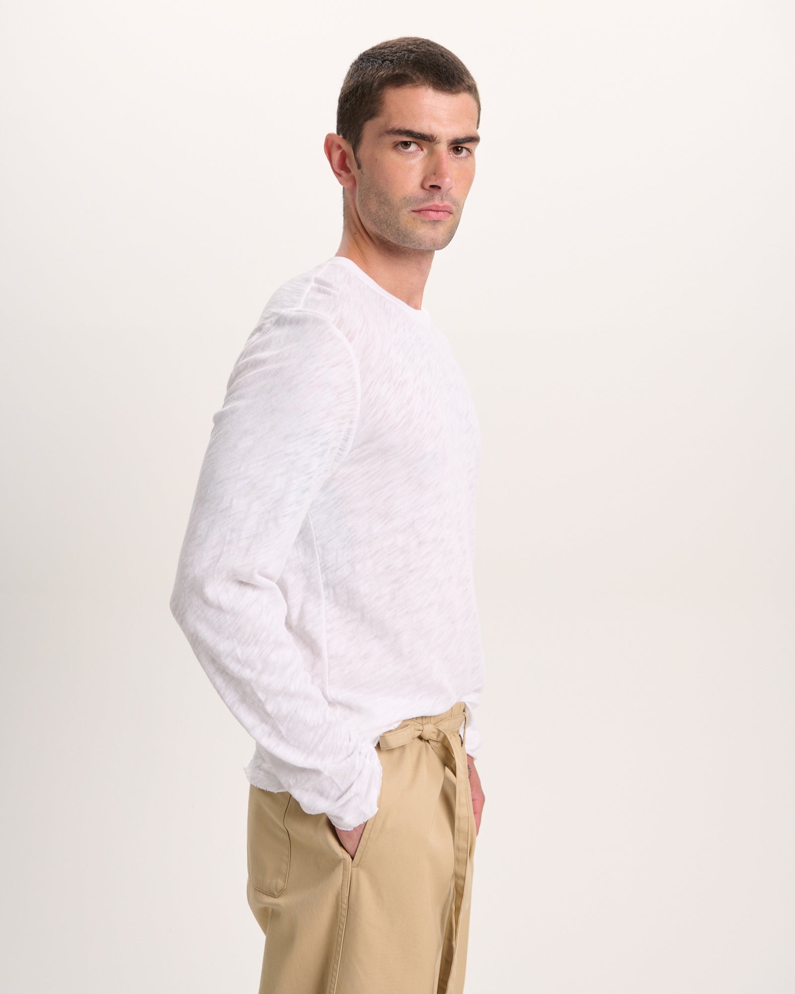 Slub Jersey Long Sleeve Destroyed Wash Tee - White – ATM Anthony