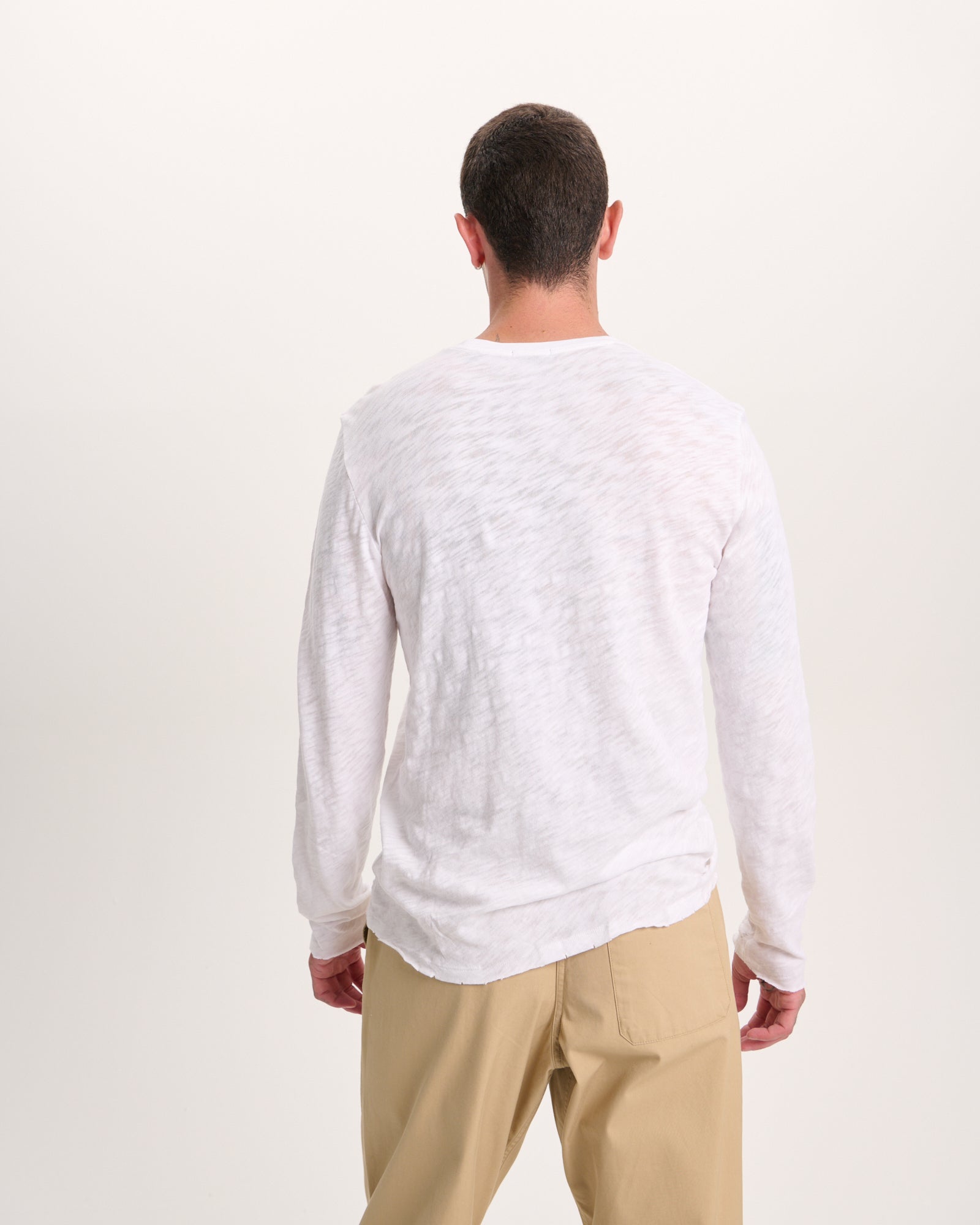 Slub Jersey Long Sleeve Destroyed Wash Tee - White – ATM Anthony