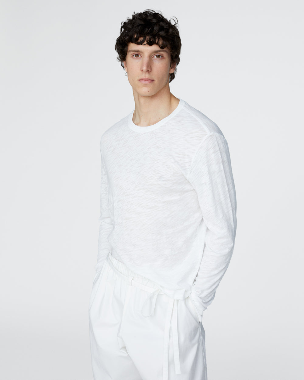 Slub Jersey Long Sleeve Destroyed Wash Tee - White