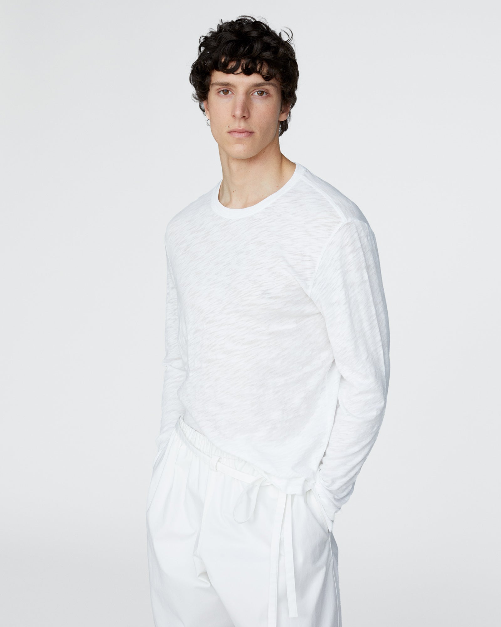 Slub Jersey Long Sleeve Destroyed Wash Tee - White