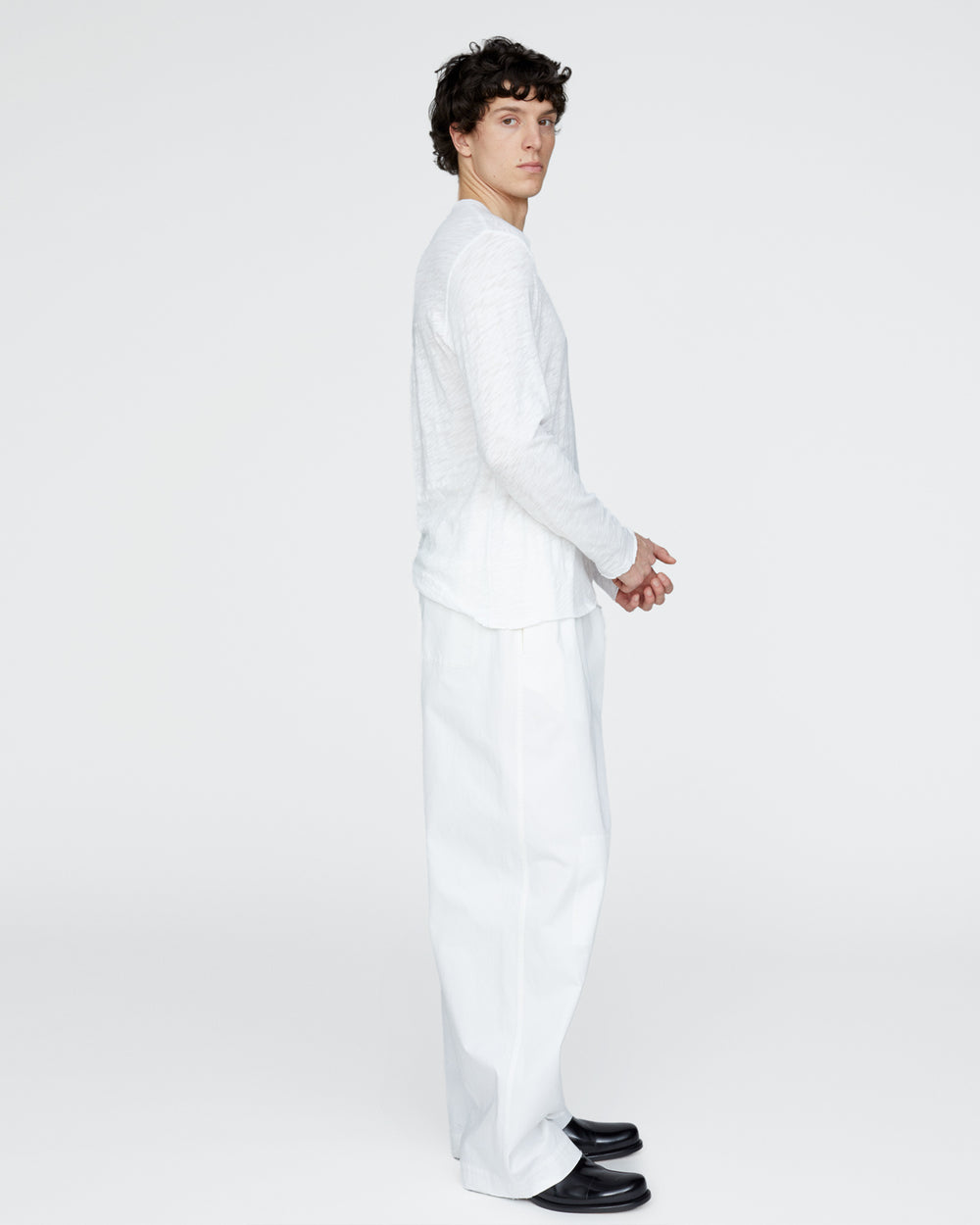 Slub Jersey Long Sleeve Destroyed Wash Tee - White