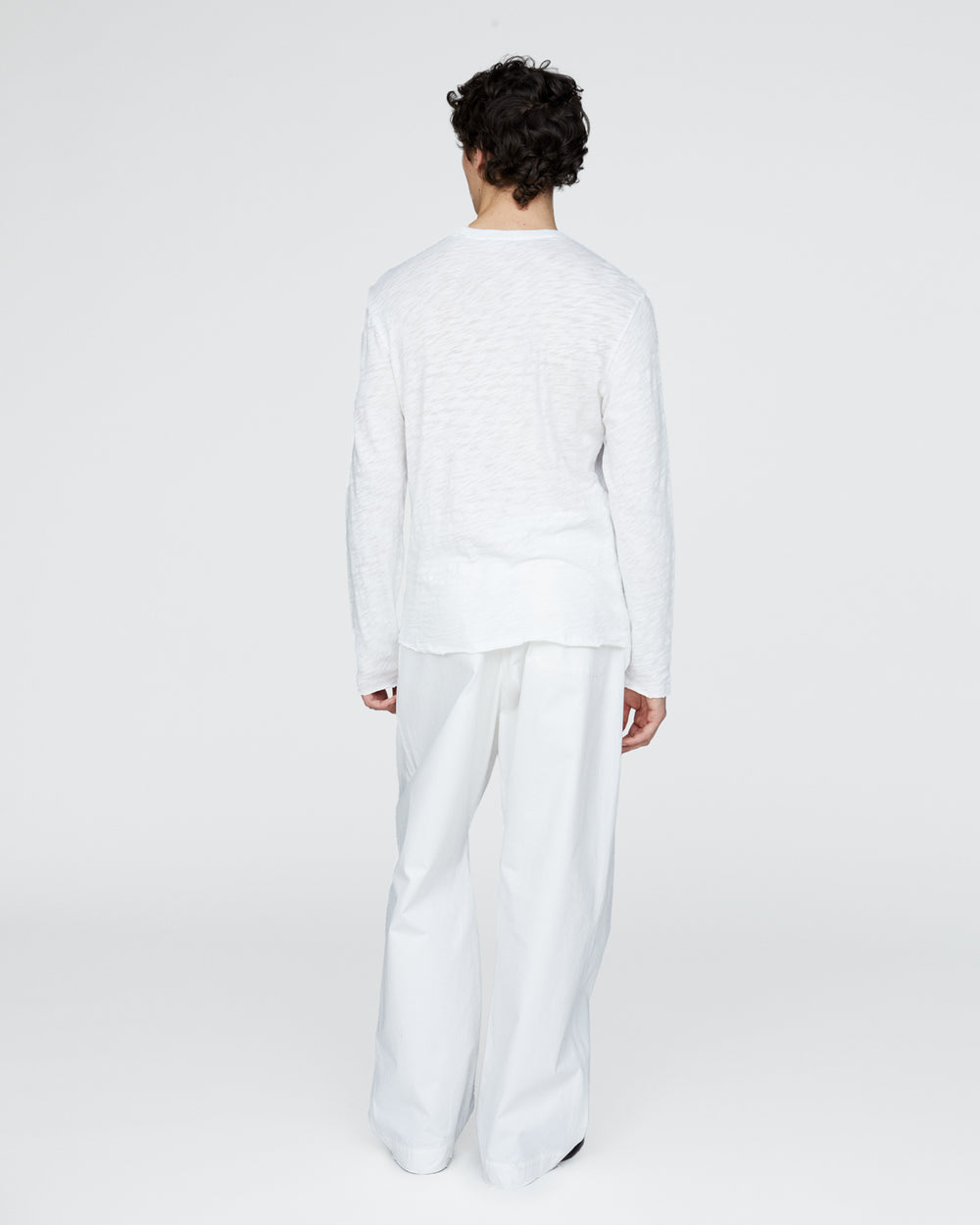 Slub Jersey Long Sleeve Destroyed Wash Tee - White
