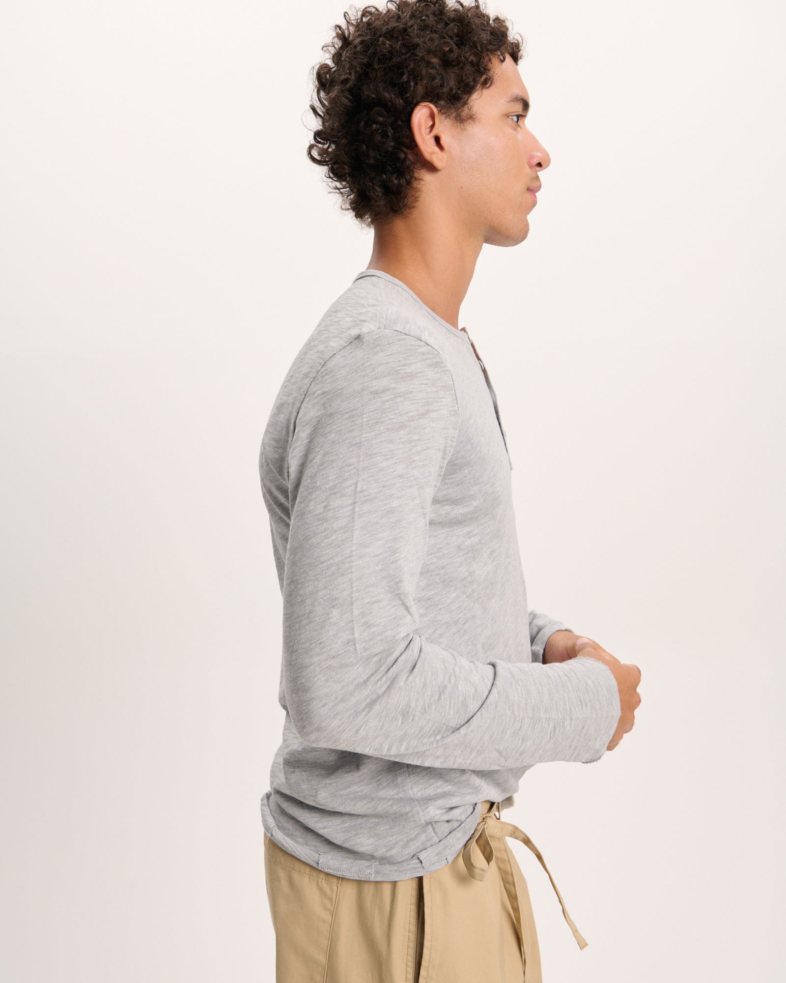 Slub Jersey Destroyed Wash Henley - Heather Grey