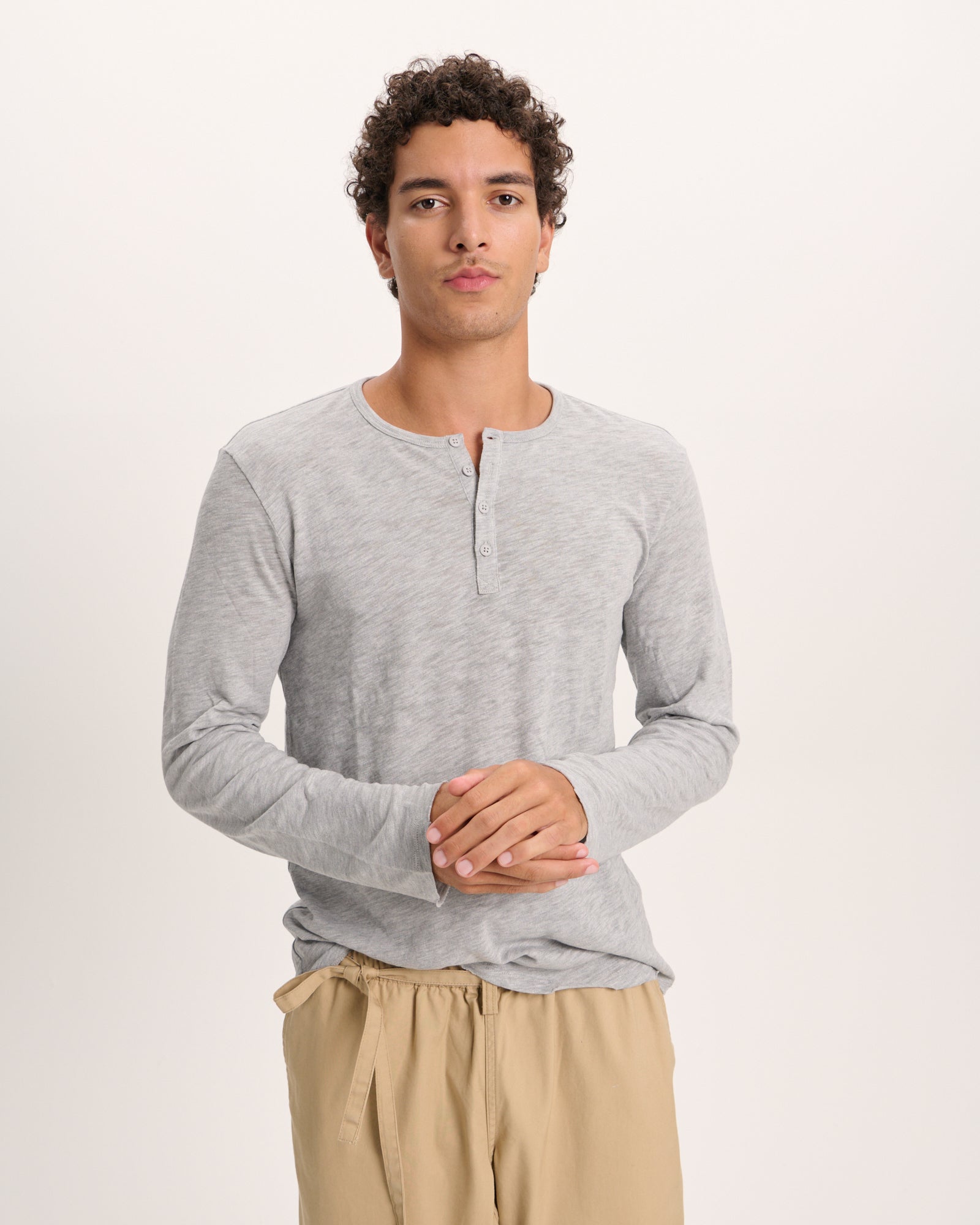 Slub Jersey Destroyed Wash Henley - Heather Grey