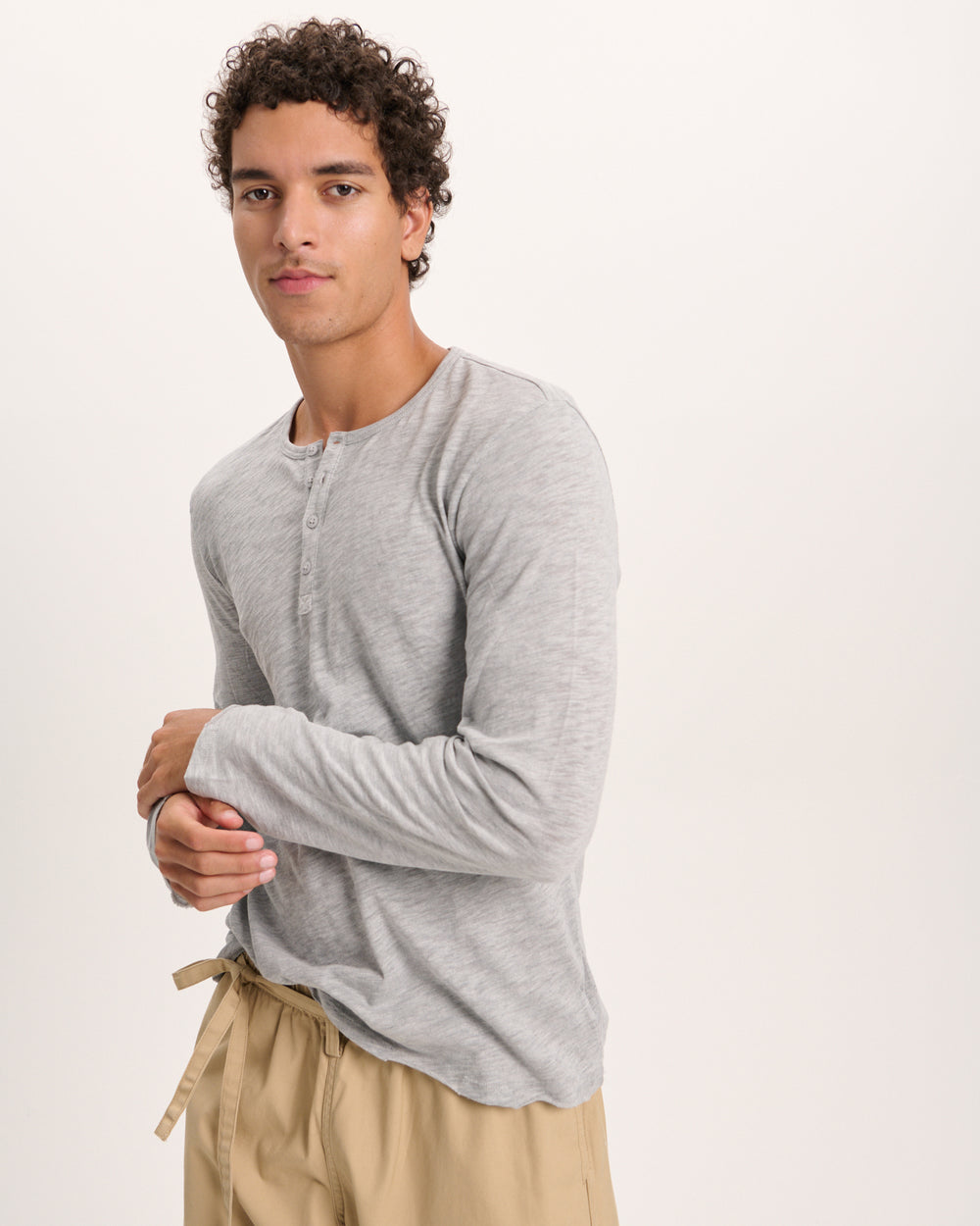 Slub Jersey Destroyed Wash Henley - Heather Grey