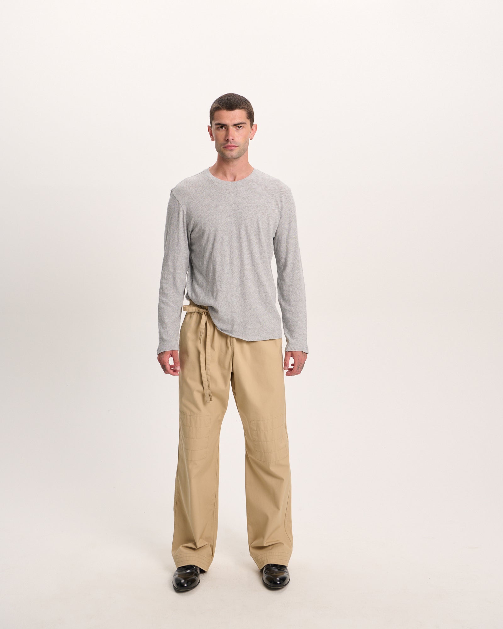 Slub Jersey Long Sleeve Destroyed Wash Tee - Heather Grey