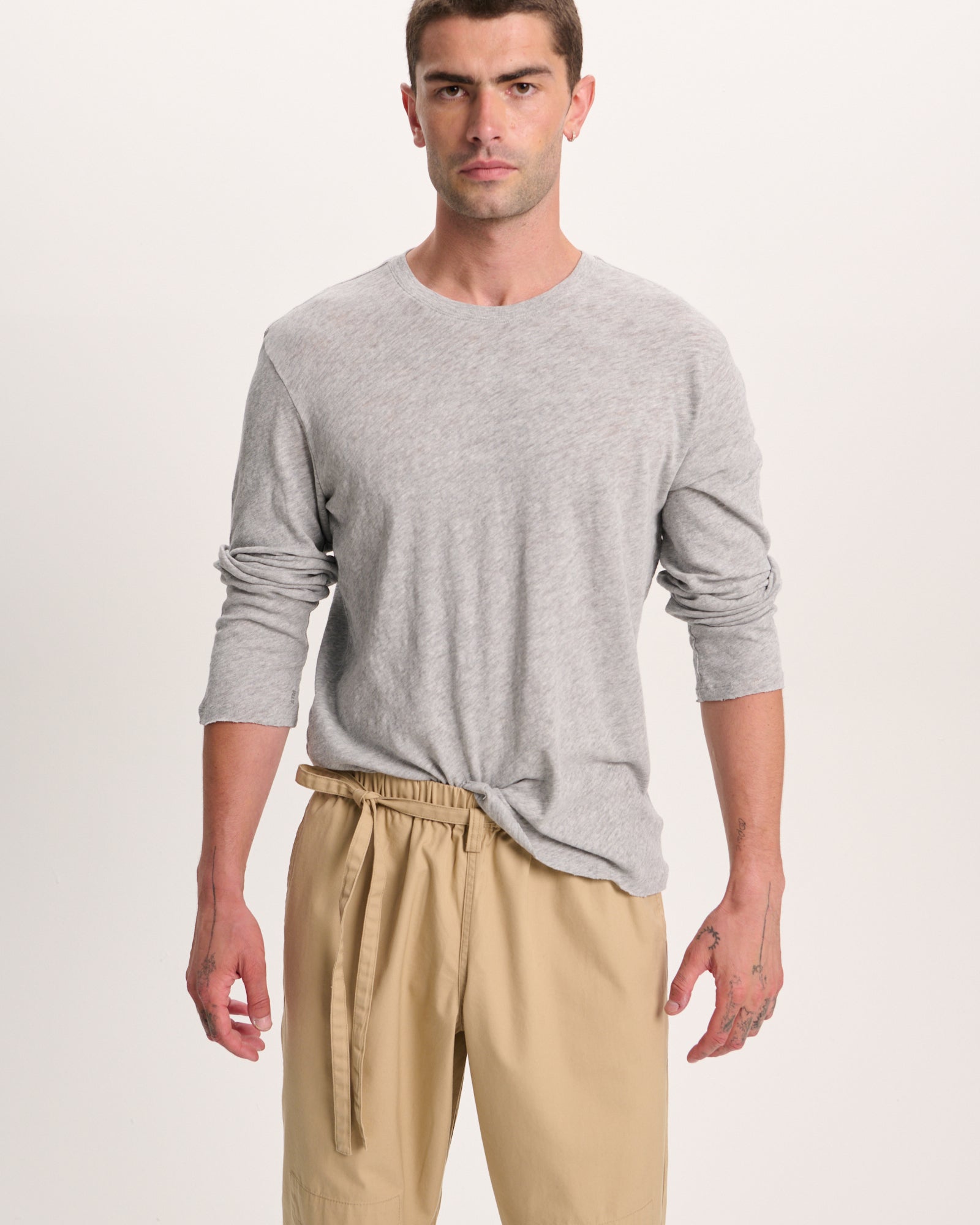 Slub Jersey Long Sleeve Destroyed Wash Tee - Heather Grey