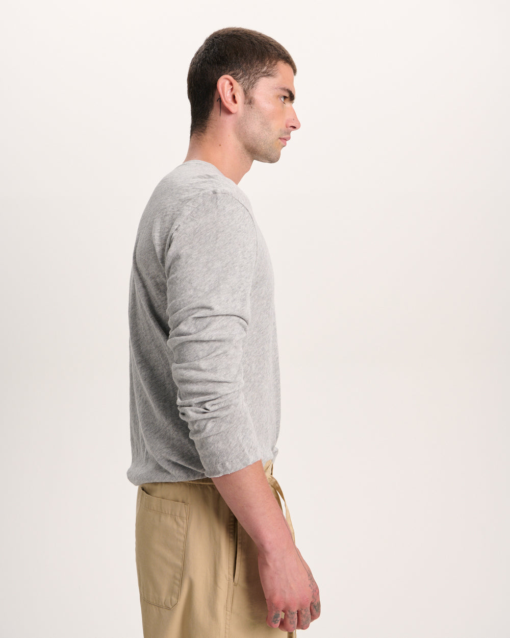 Slub Jersey Long Sleeve Destroyed Wash Tee - Heather Grey