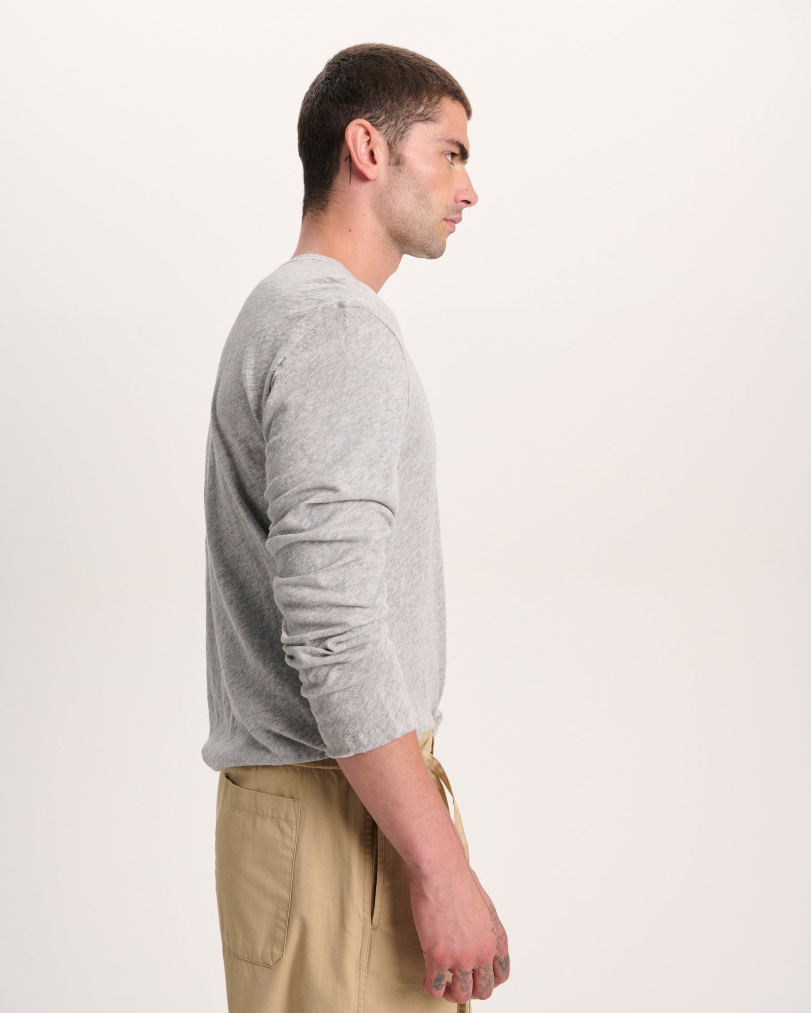 Slub Jersey Long Sleeve Destroyed Wash Tee - Heather Grey