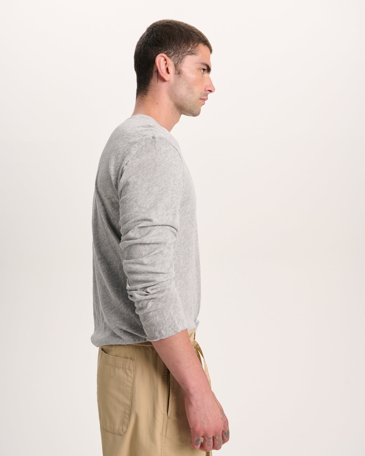 Slub Jersey Long Sleeve Destroyed Wash Tee - Heather Grey