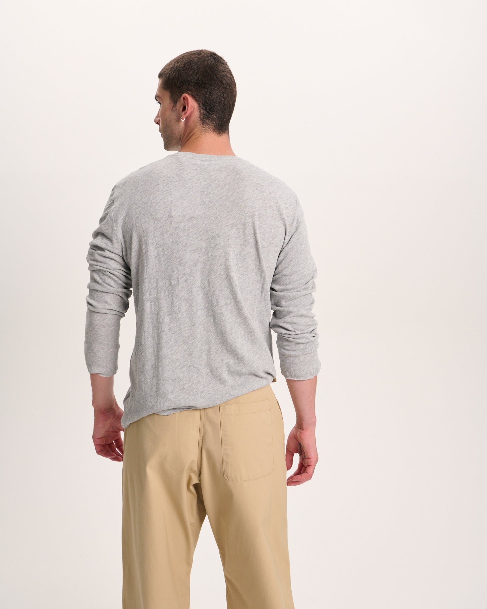 Slub Jersey Long Sleeve Destroyed Wash Tee - Heather Grey