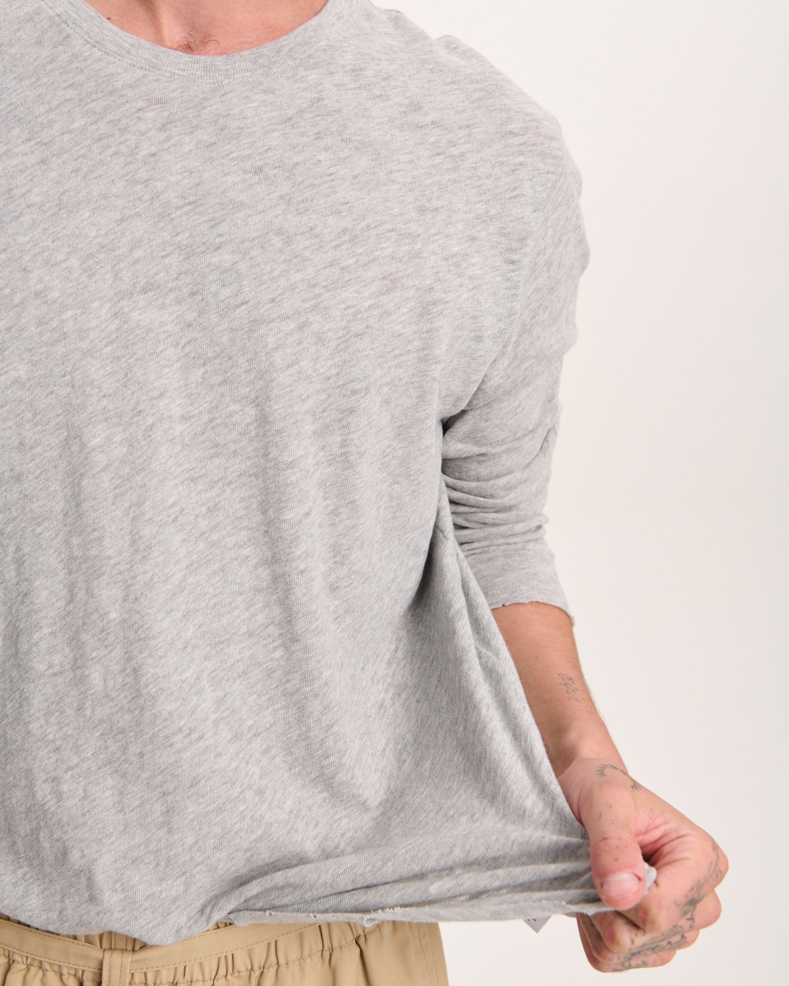 Slub Jersey Long Sleeve Destroyed Wash Tee - Heather Grey