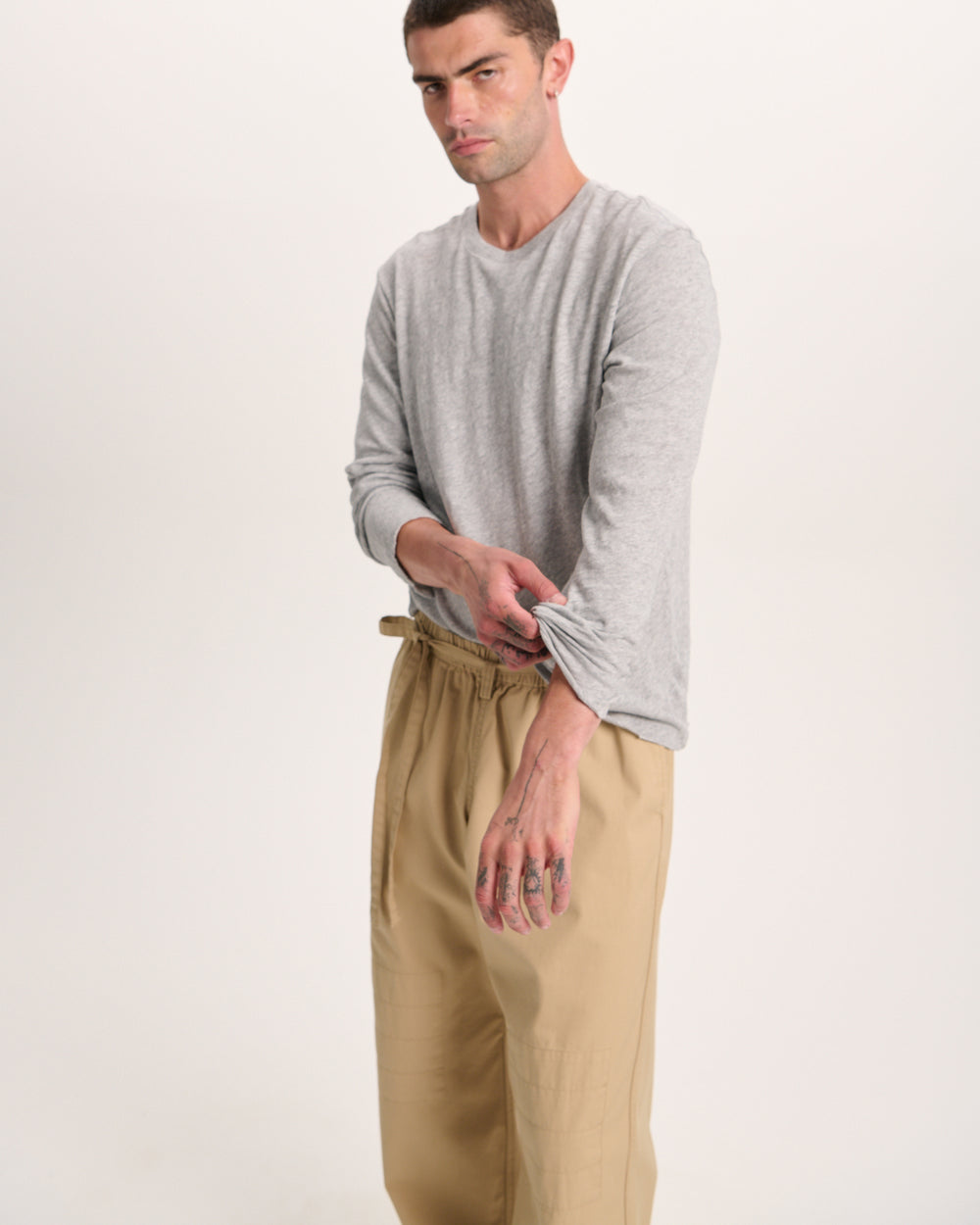 Slub Jersey Long Sleeve Destroyed Wash Tee - Heather Grey