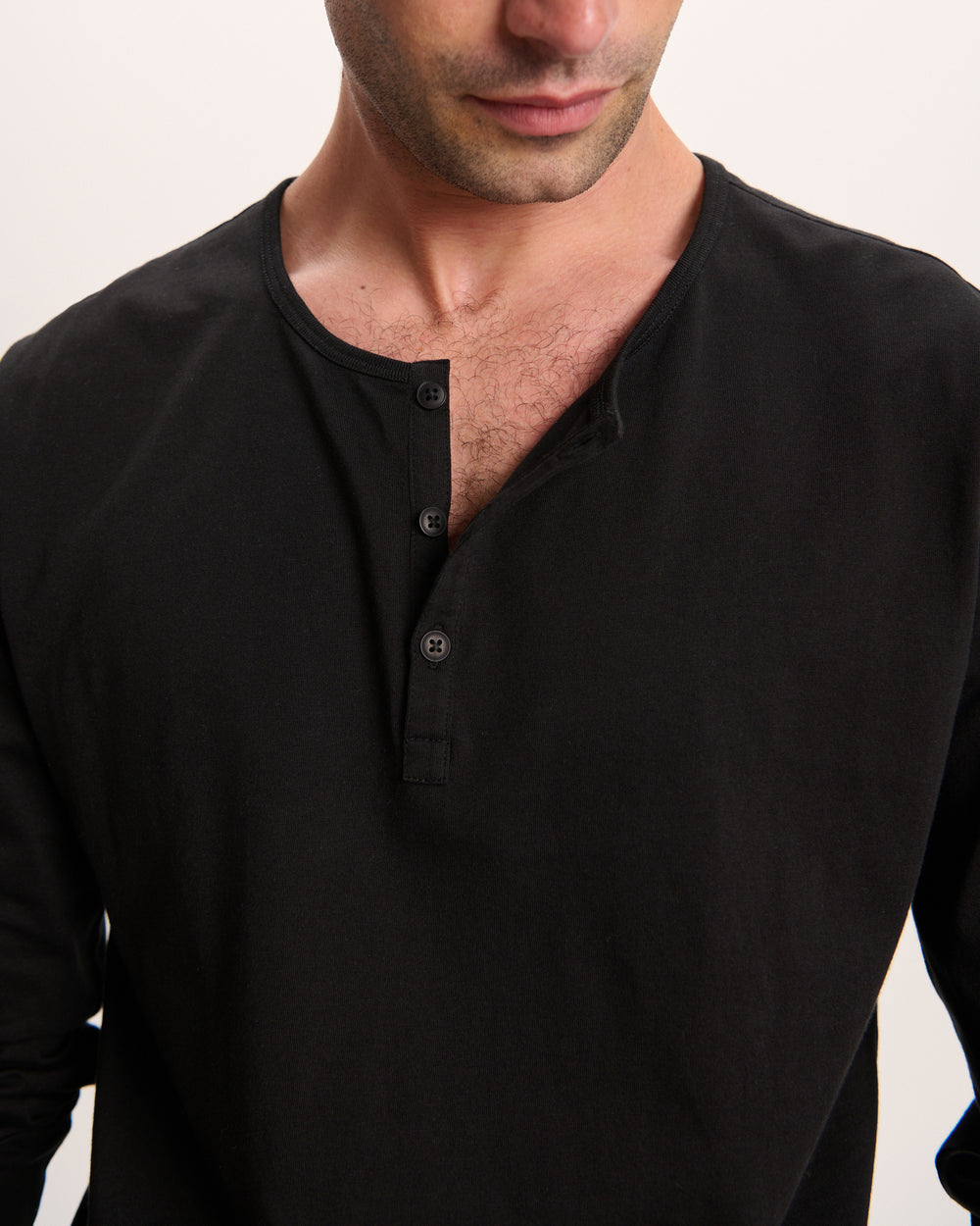 Classic Jersey Long Sleeve Henley - Black