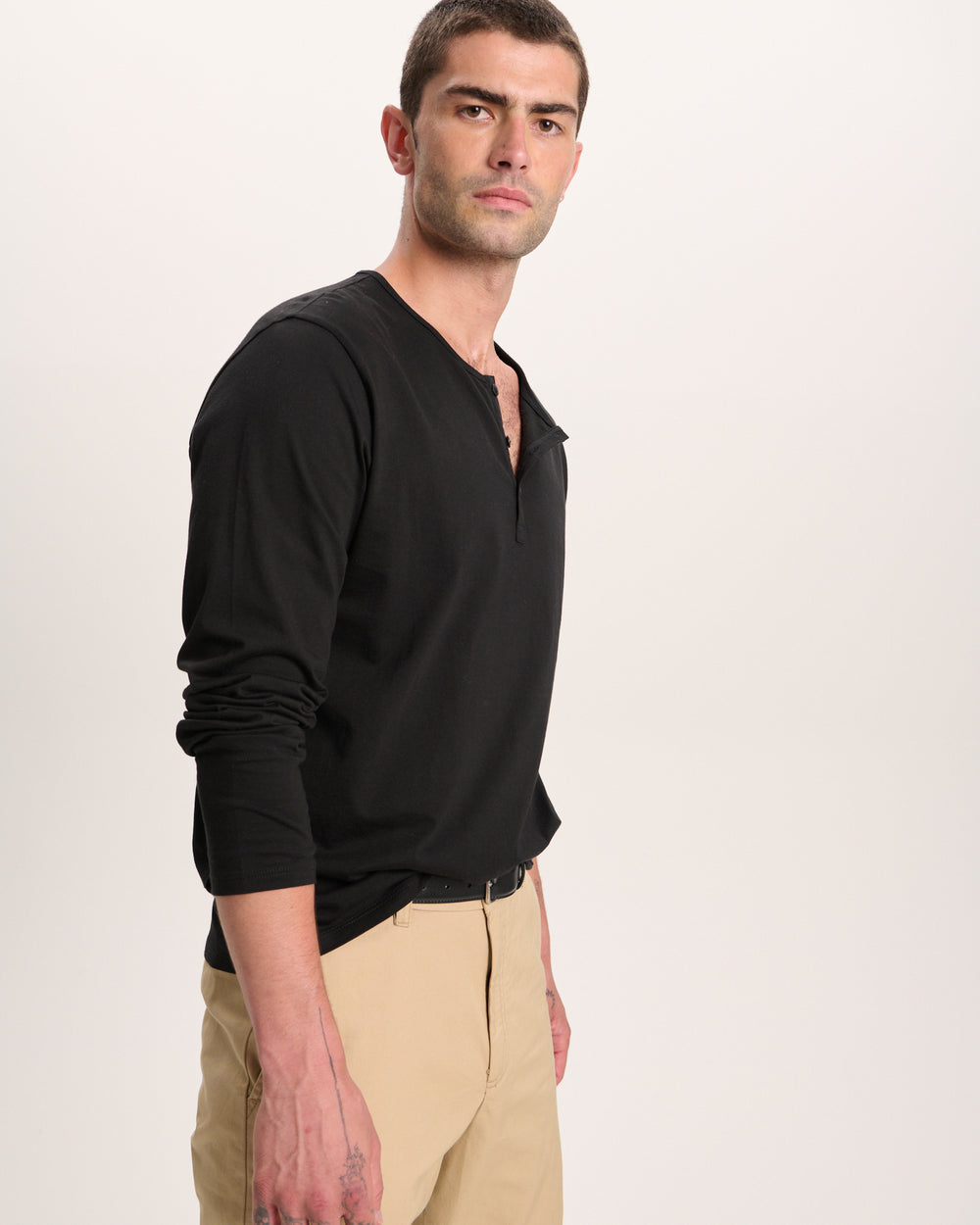 Classic Jersey Long Sleeve Henley - Black