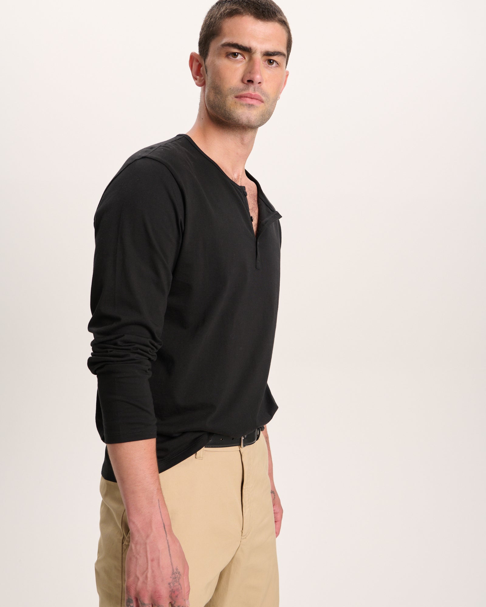 Classic Jersey Long Sleeve Henley - Black