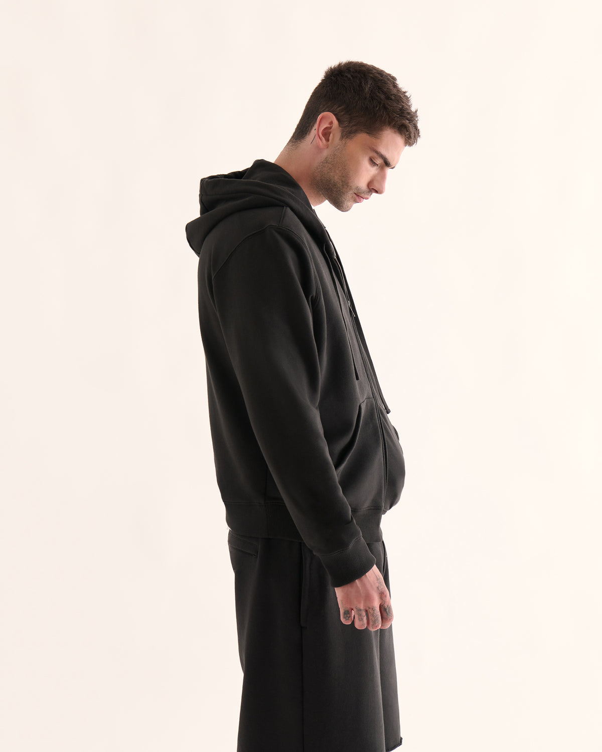 French Terry Zip-Up Hoodie - Black