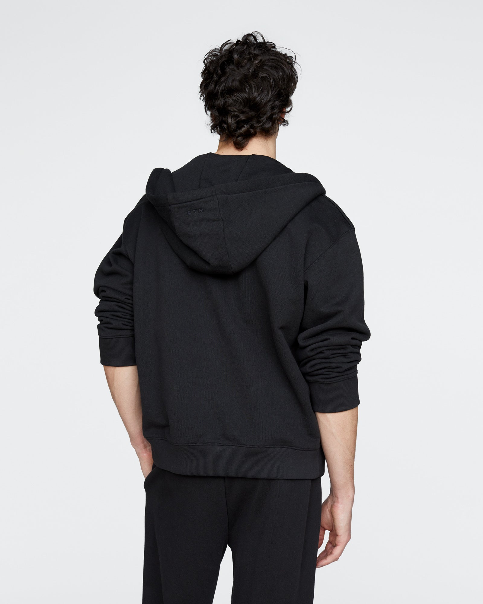French Terry Zip-Up Hoodie - Black