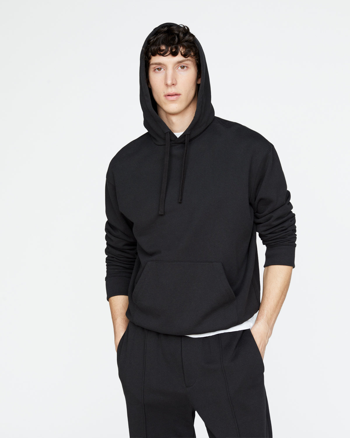 French Terry Pullover Hoodie - Black