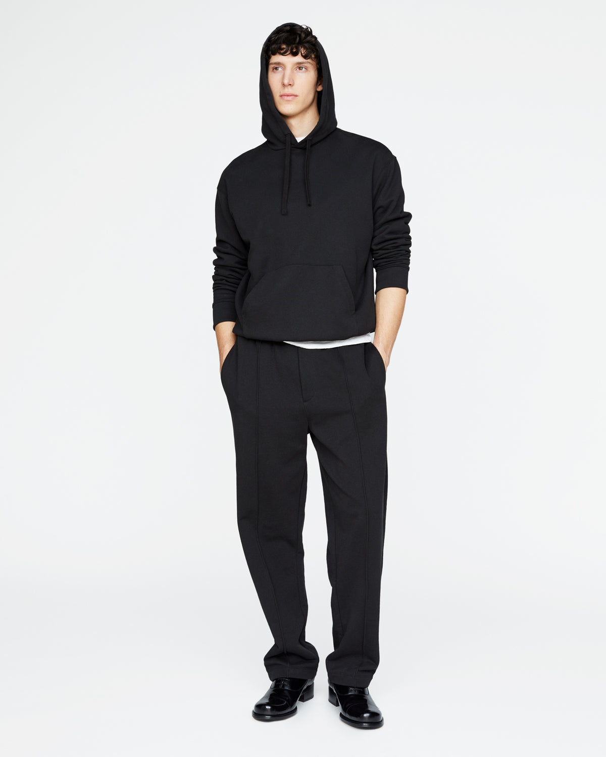 French Terry Pullover Hoodie - Black