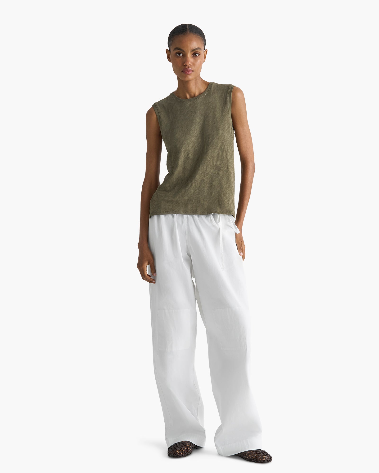 Slub Jersey Sleeveless Schoolboy Tee - Army