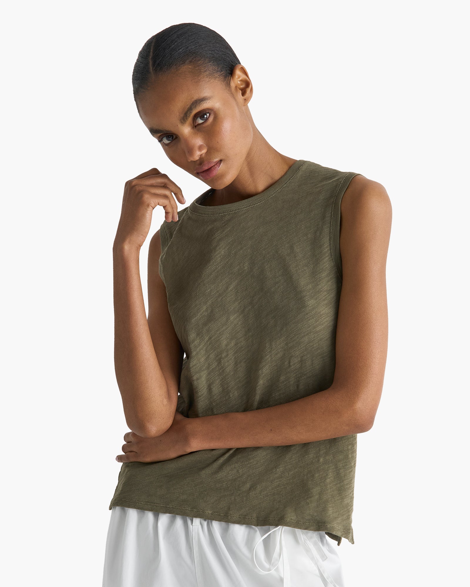 Slub Jersey Sleeveless Schoolboy Tee - Army